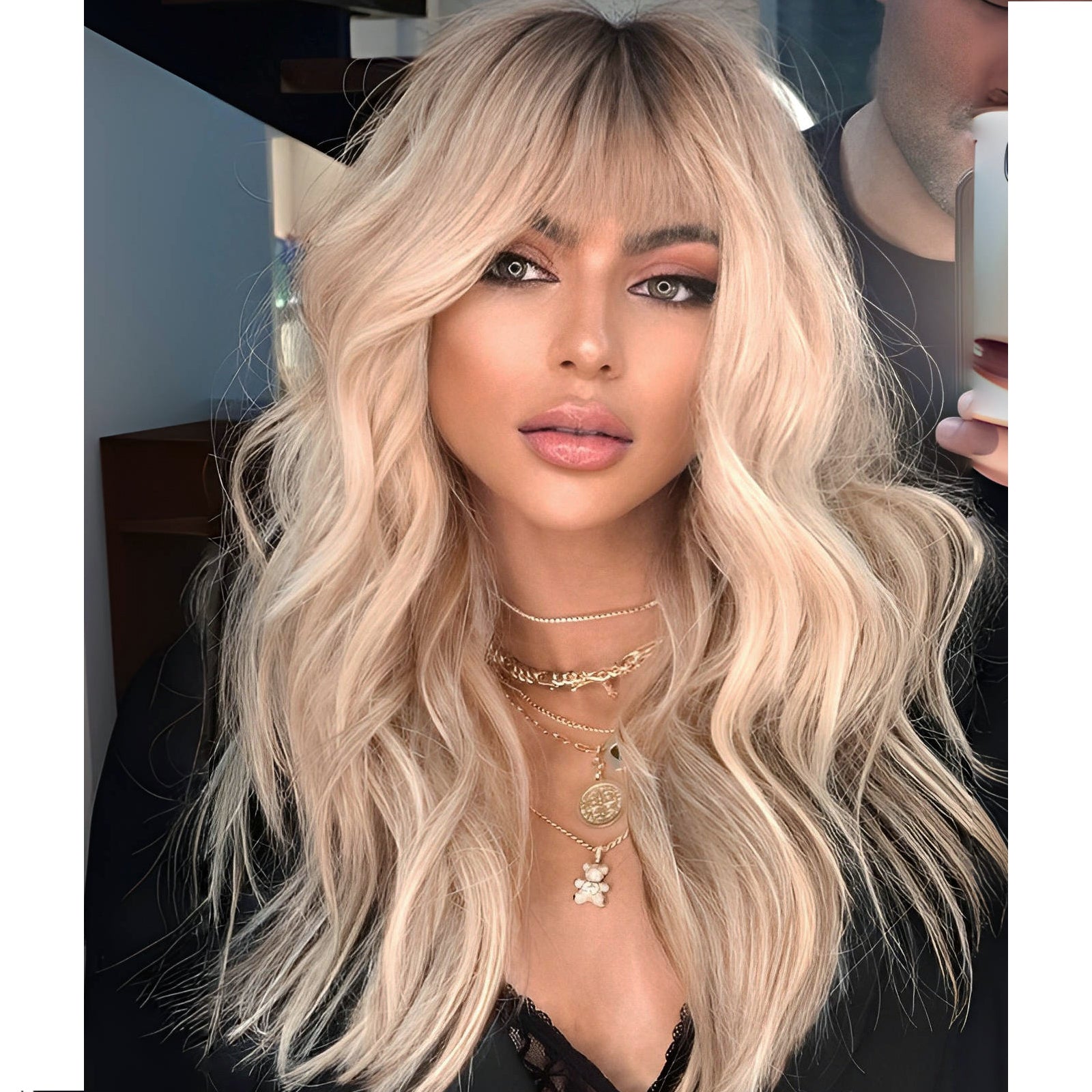 Blonde wig medium length best sale