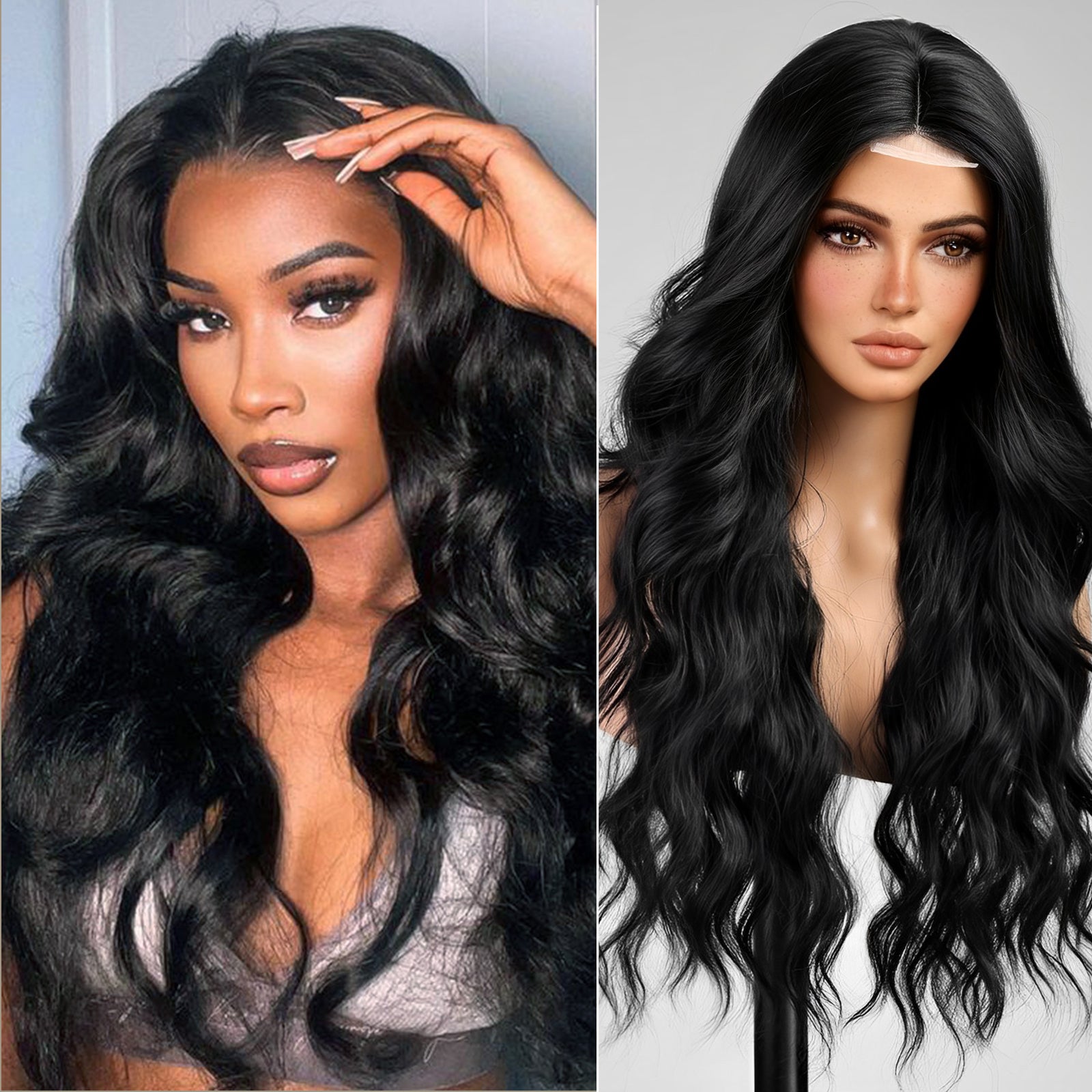 KOME Black Wig,Black Wigs for Women,Lace Front Middle Part Long Wavy Wig Curly Synthetic Hair Wig for Party Daily Use 26IN