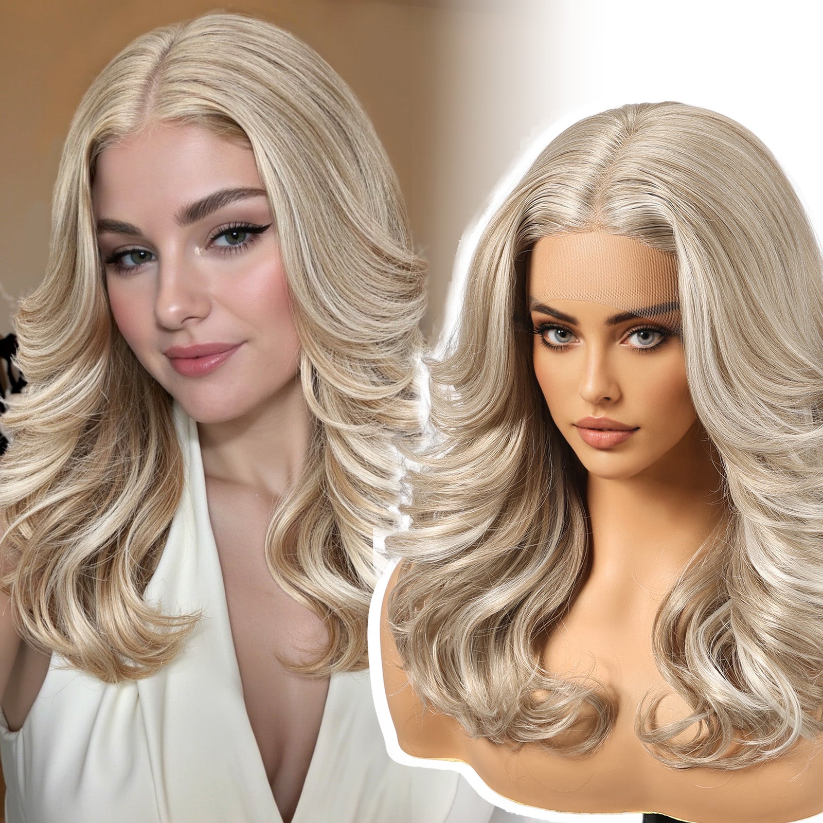 KOME Lobbi Dirty Blonde Synthetic Lace Front Wig,Rose Blond 13X5X1 Glueless Shoulder Length Curly Bob Wigs for Women Daily Use 18IN （#K183/601）