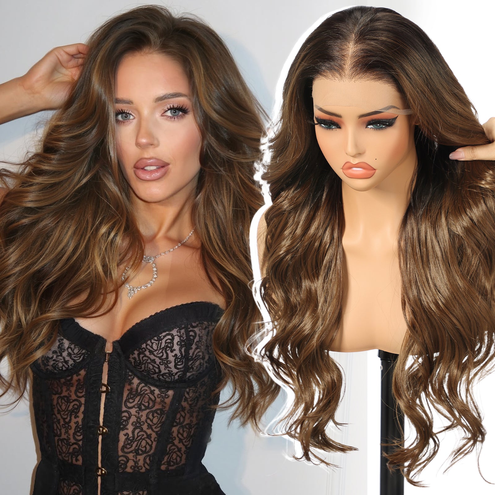 KOME Ombre Brown Synthetic Lace Front Wig,13×6 Curly Glueless Wigs for Women Daily Use 26IN（#TT233/868）