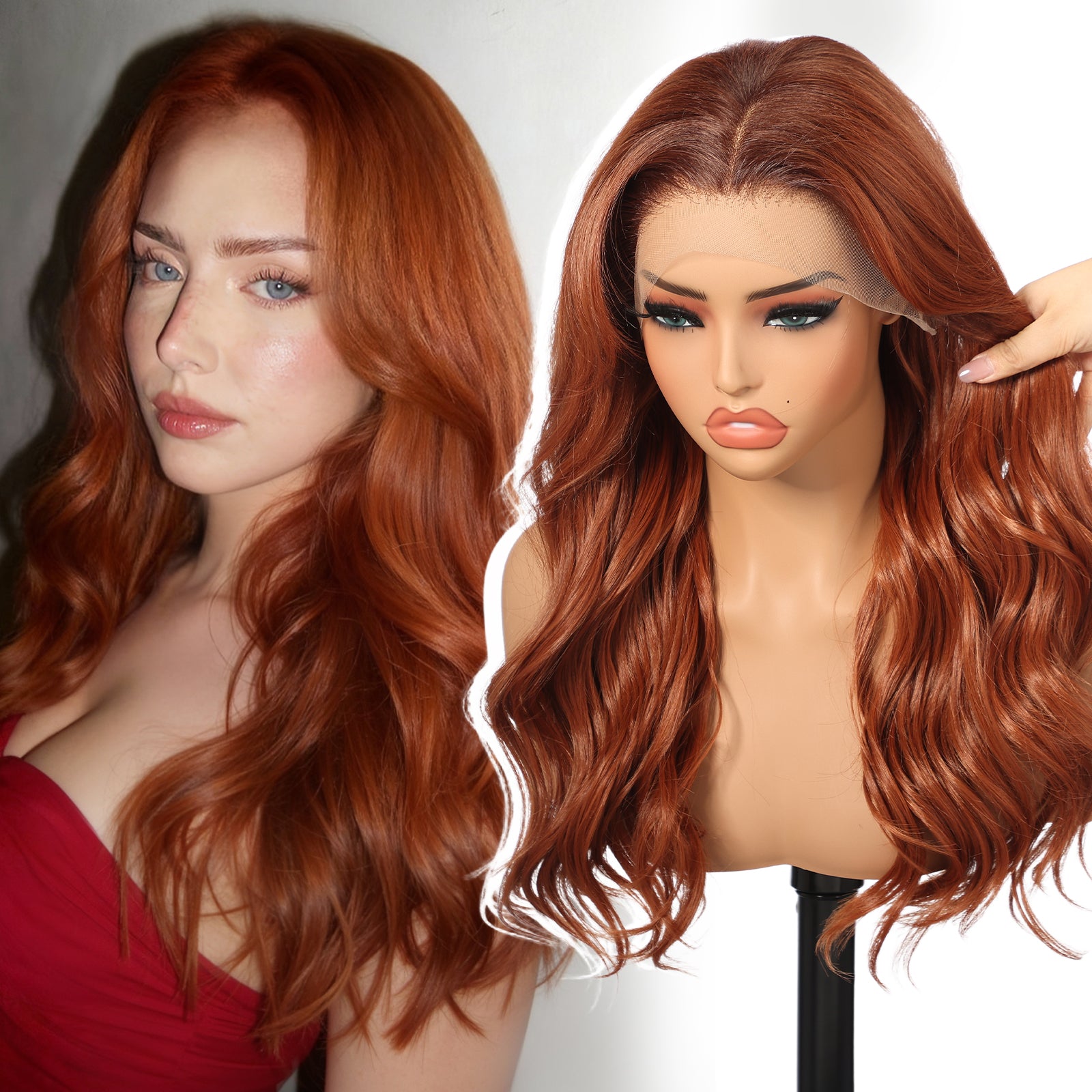 KOME Auburn Synthetic Lace Front Wig,13×6 Curly Ginger Glueless Wigs for Women Daily Use 22IN（#TT33/130B）