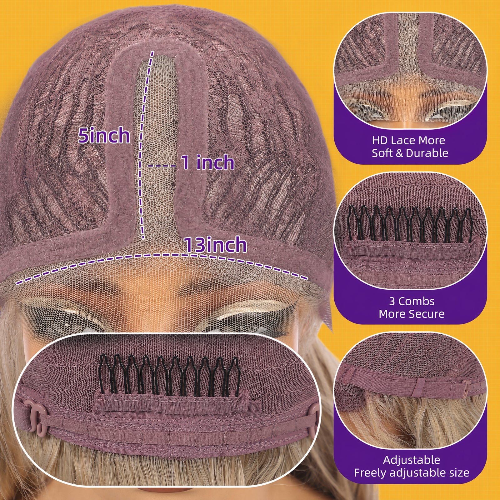 KOME Dirty Blonde Synthetic Lace Front Wig,T Part Glueless Layered Wavy Wigs With Bangs, Heat Resistant Wigs For Women Daily Party Use 26IN