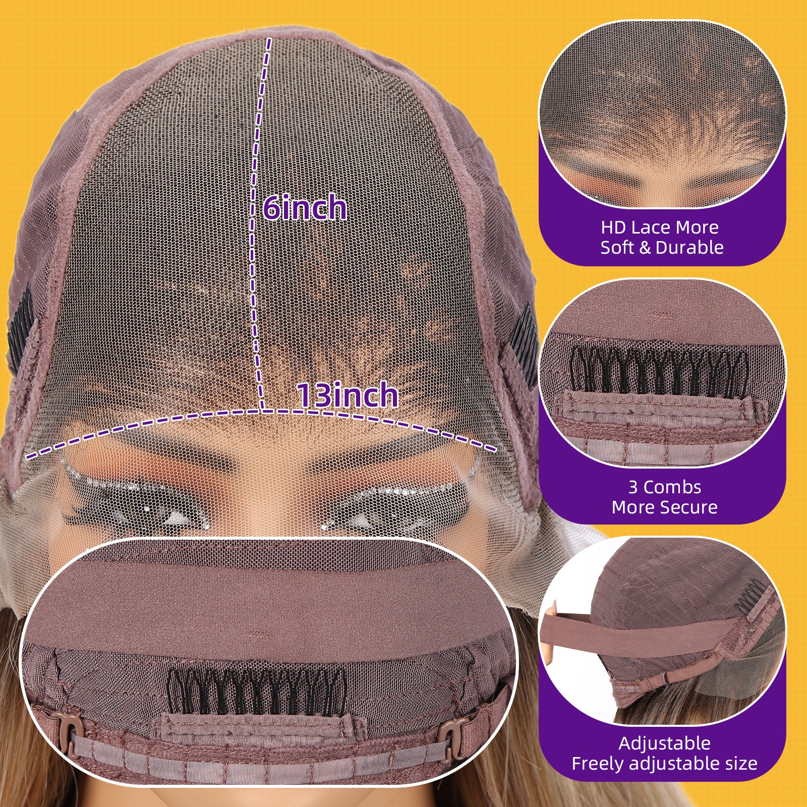 KOME Brown Synthetic Lace Front Wig, 13X6 Long Straight Layered Glueless Wigs for Women Daily Use 22IN(#TT4/6164)