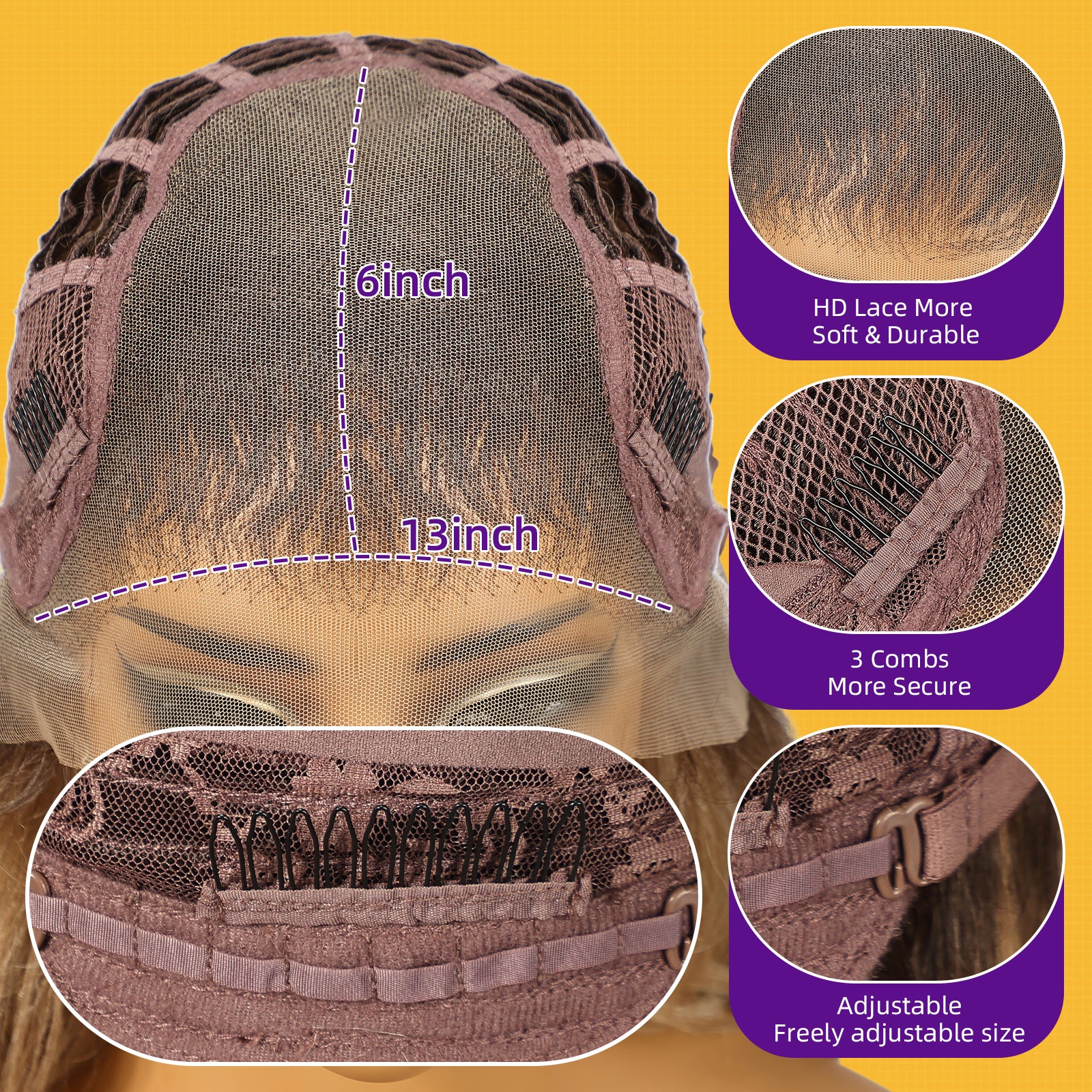 KOME Ombre Brown Synthetic Lace Front Wig,13×6 Curly Glueless Wigs for Women Daily Use 26IN（#TT233/868）