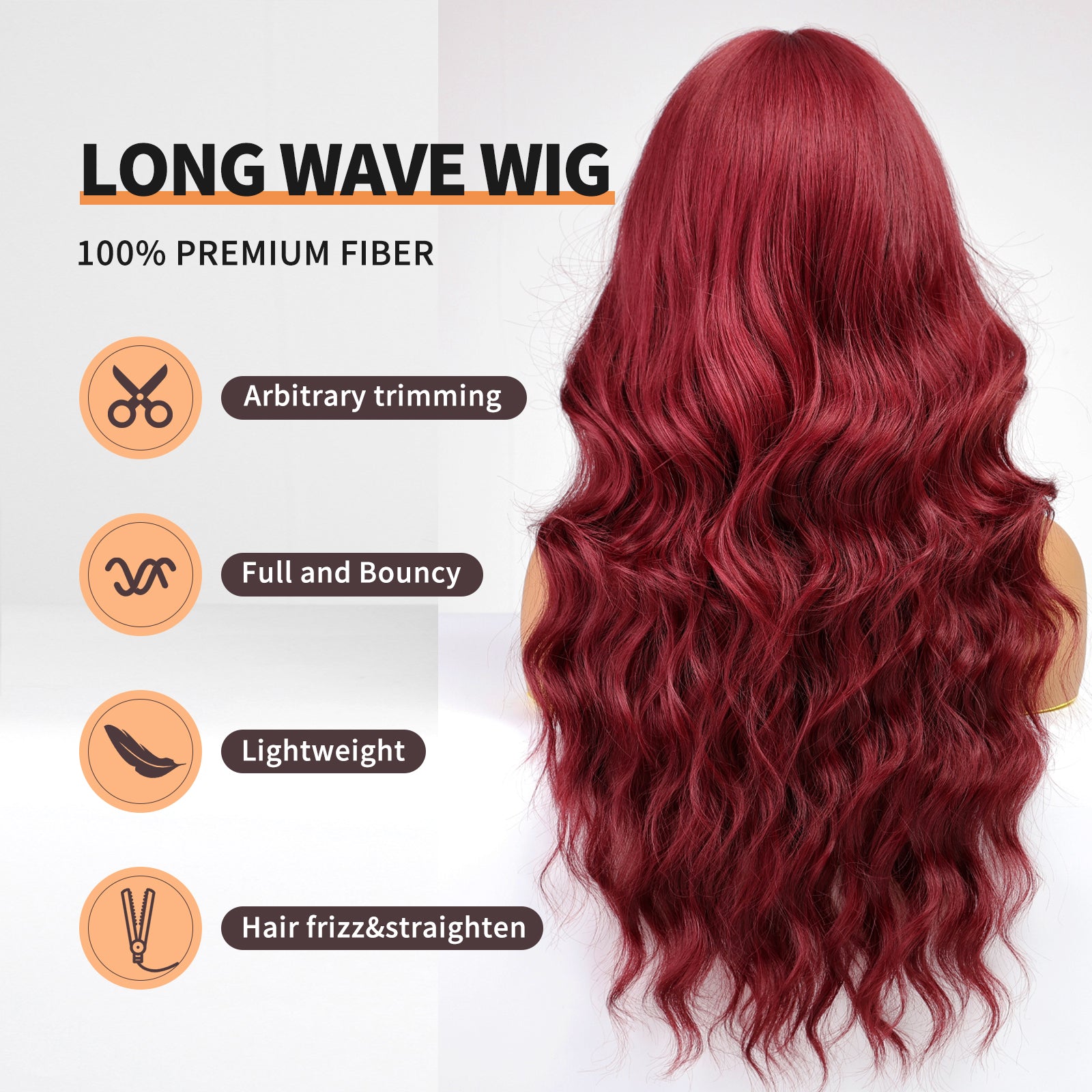 Burgundy Wig with Bangs Red Wavy Wigs for Women,Long Wavy Wig with Bangs,Curly Natural Looking Synthetic Heat Resistant Fiber Wig for Party Cosplay Daily Use 26IN