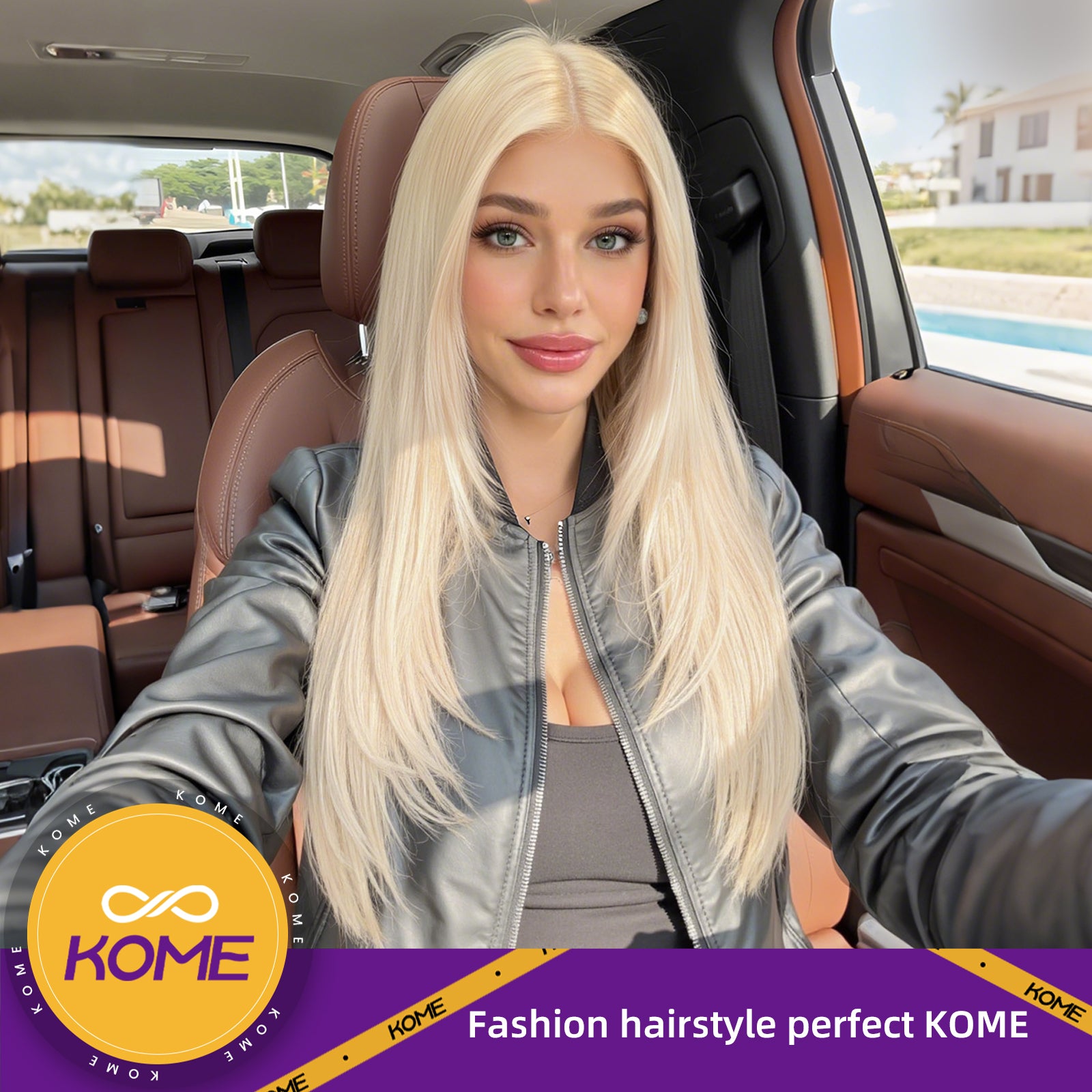 KOME Blonde Synthetic Lace Front Wig,T Part Pre Cut Glueless Long Straight Layered Wigs for Women Cosplay Daily Use 26IN(#R10119)