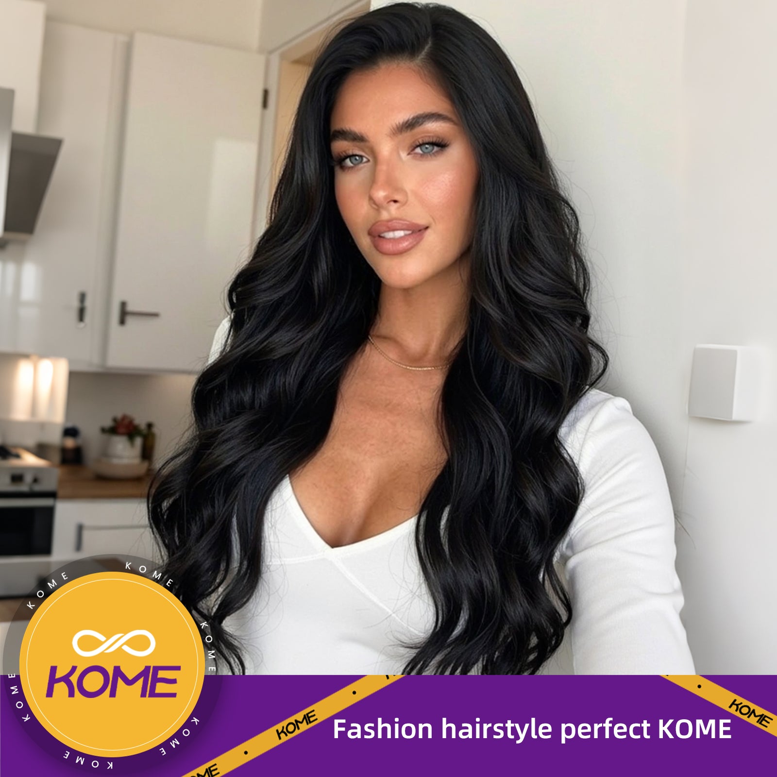 KOME Black Synthetic Lace Front Wig,13X6 Curly Glueless Wigs for Women Daily Use 26IN (1B)
