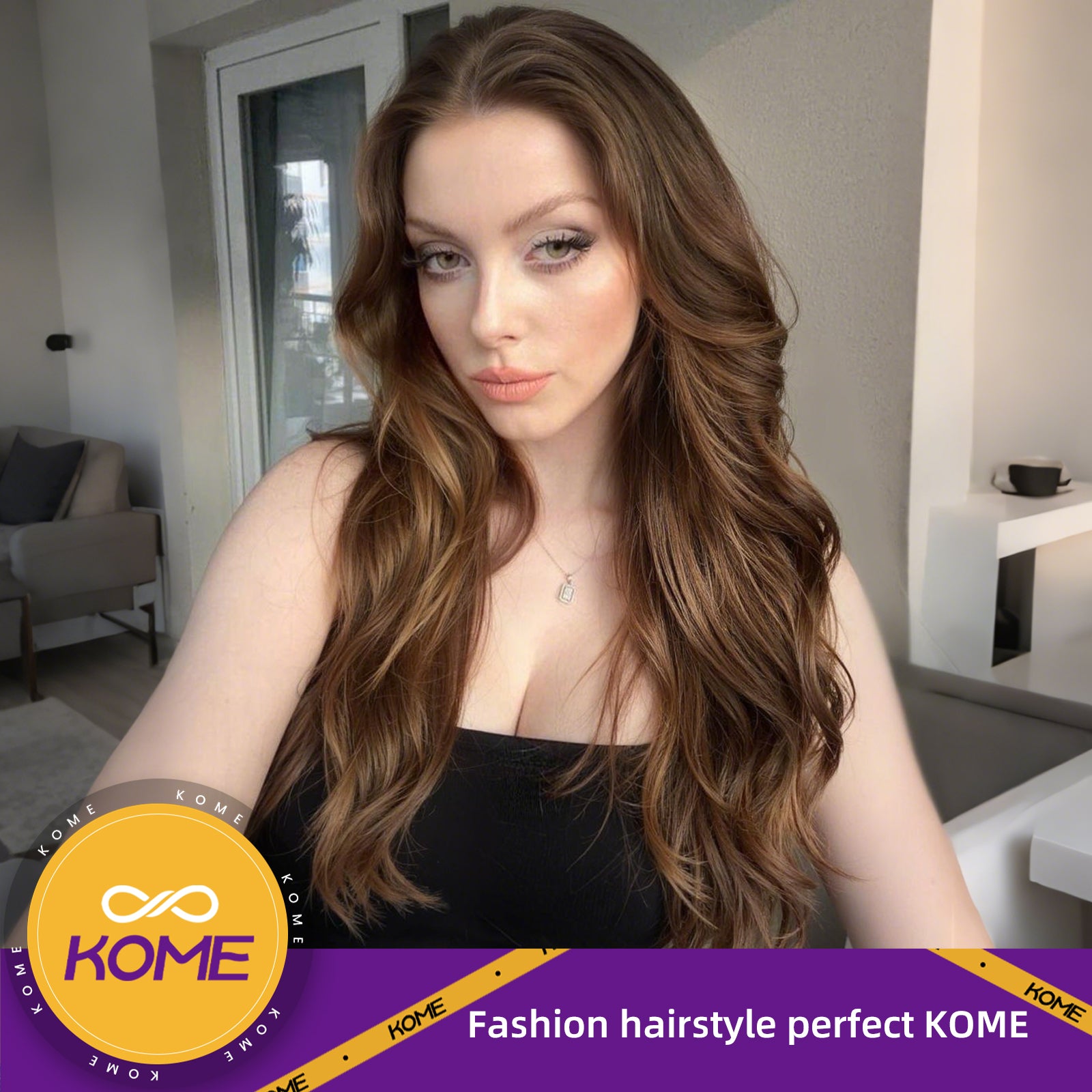 KOME Ombre Brown Synthetic Lace Front Wig,13×6 Curly Glueless Wigs for Women Daily Use 26IN（#TT233/868）