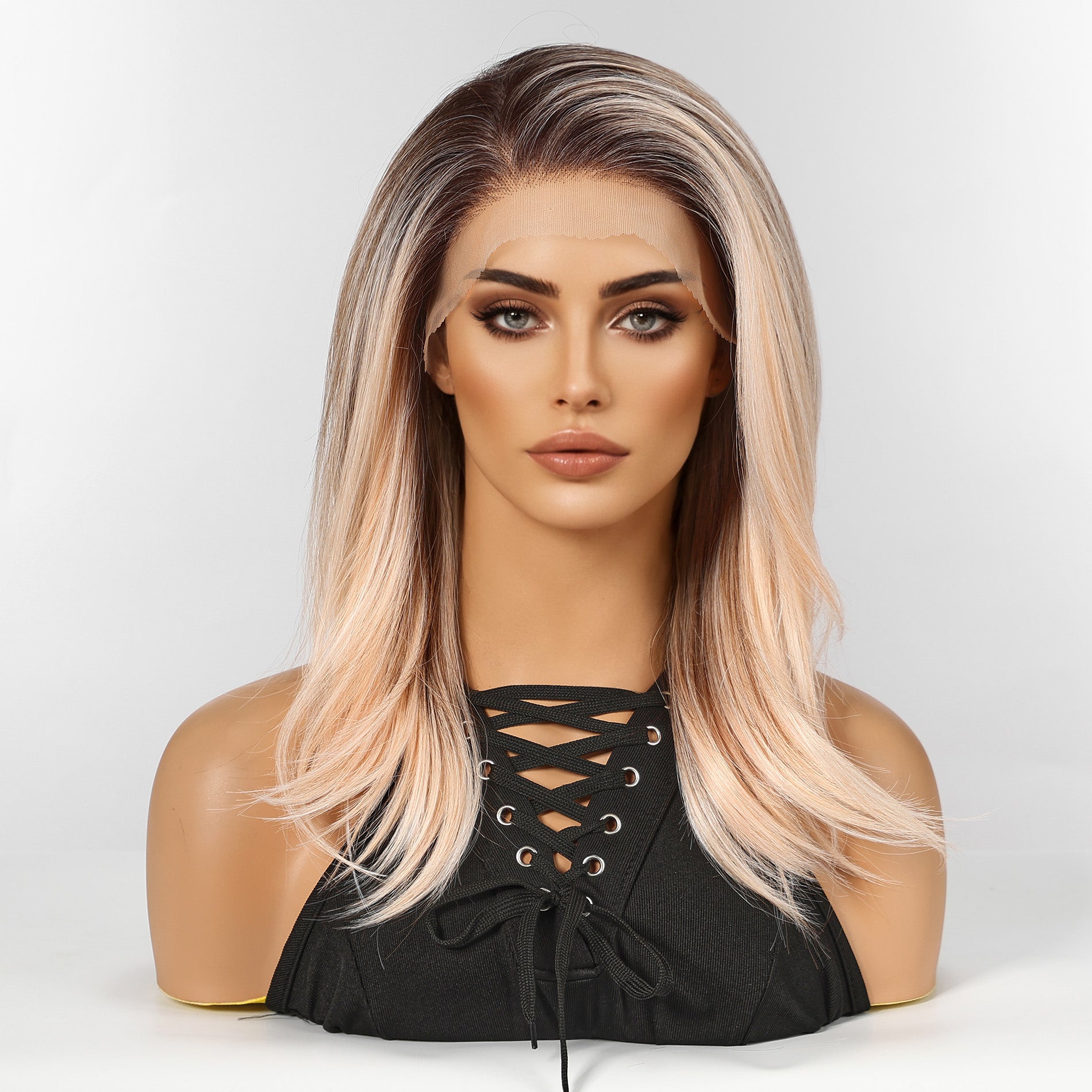 KOME 13*6 Blonde /Chunky high light lace Front Hair Shoulder Length Natural free part lace wig ,Glueless lace