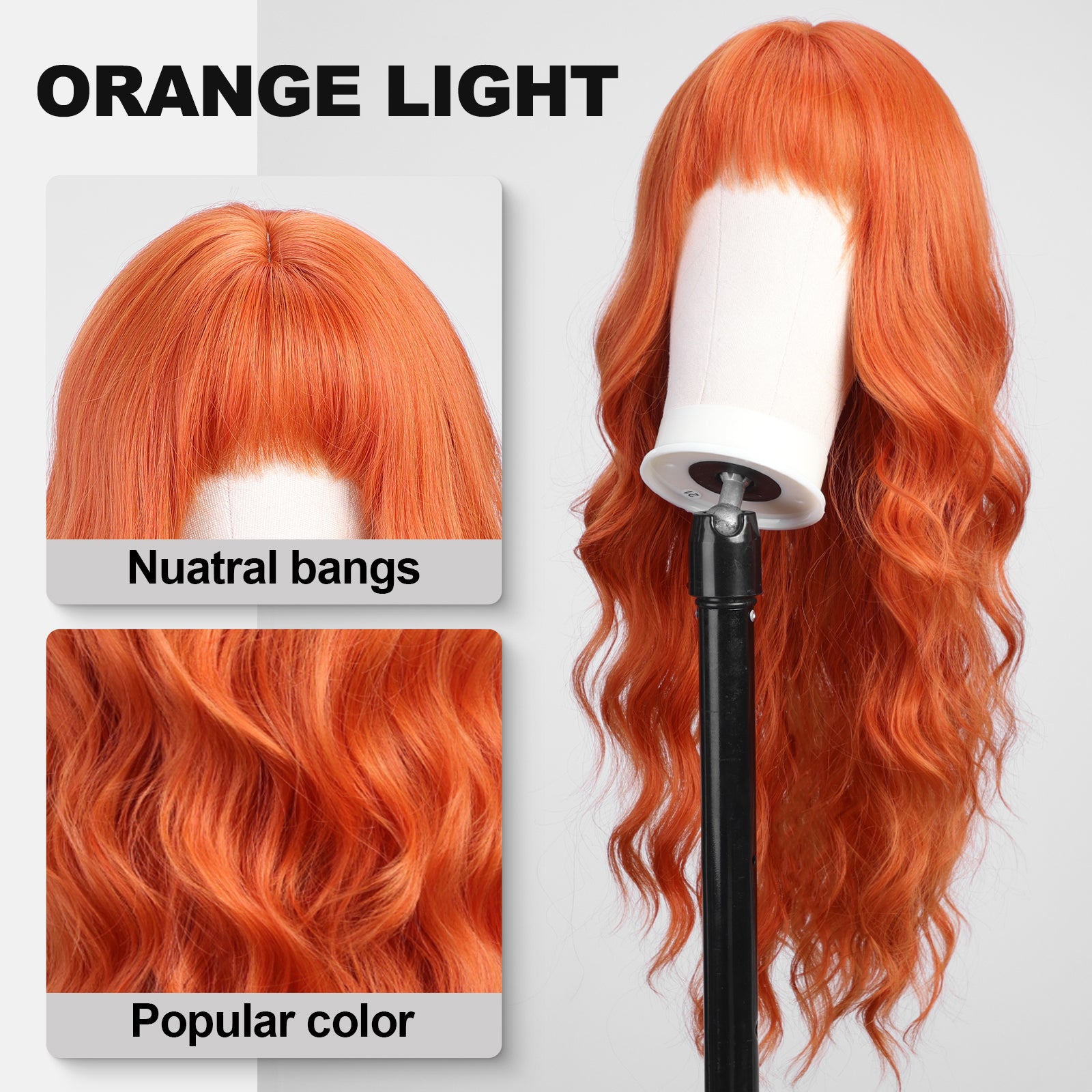 Orange Wigs with Bangs,Orange Wig for Women,Long Curly Wigs Synthetic Hair Wig for Party Cosplay Daily Use 26IN