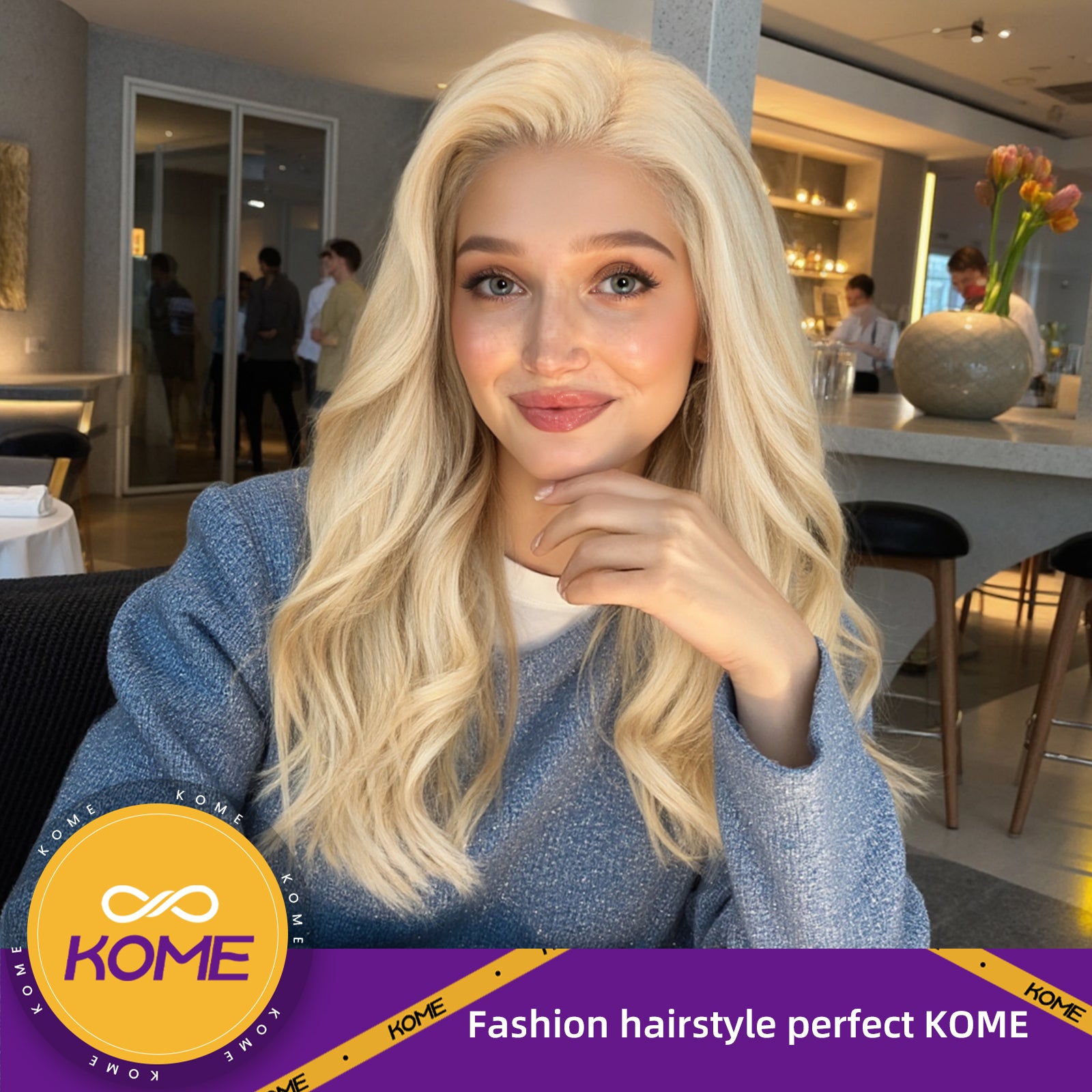 KOME Light Blonde Synthetic Lace Front Wig,13×6 Curly Glueless Wigs for Women Daily Use 22IN（#R10119）