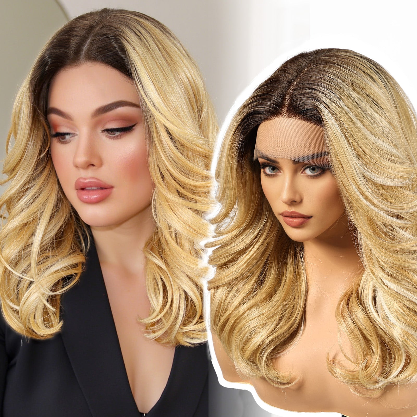 KOME Lobbi Blonde Synthetic Lace Front Wig, 13X5X1 Glueless Shoulder Length Curly Bob Wigs for Women Daily Use 18IN（#TT6/251001）
