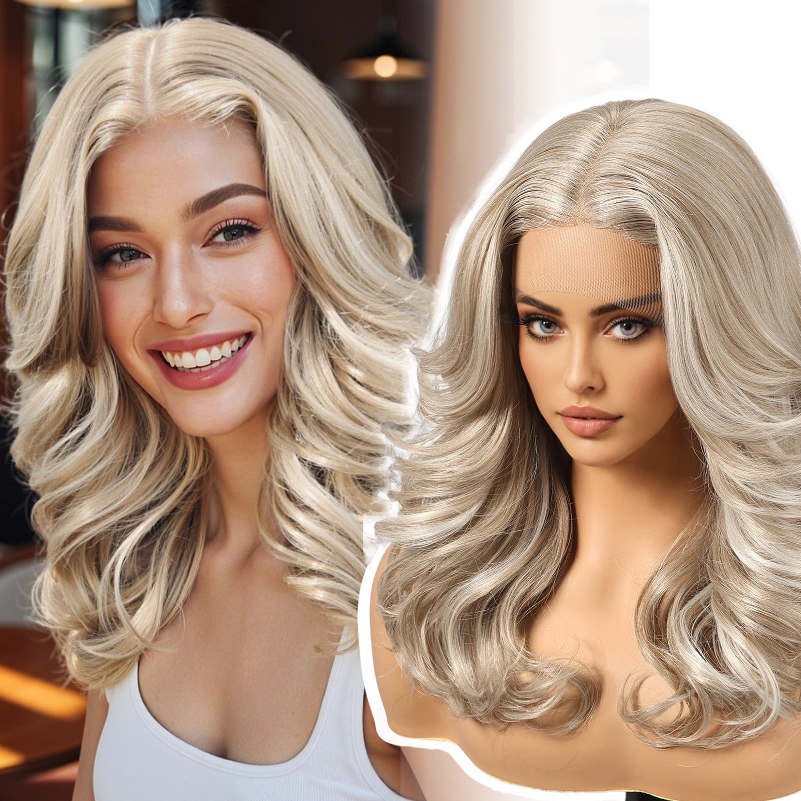 KOME Lobbi Dirty Blonde Synthetic Lace Front Wig,Rose Blond 13X5X1 Glueless Shoulder Length Curly Bob Wigs for Women Daily Use 18IN （#K183/601）