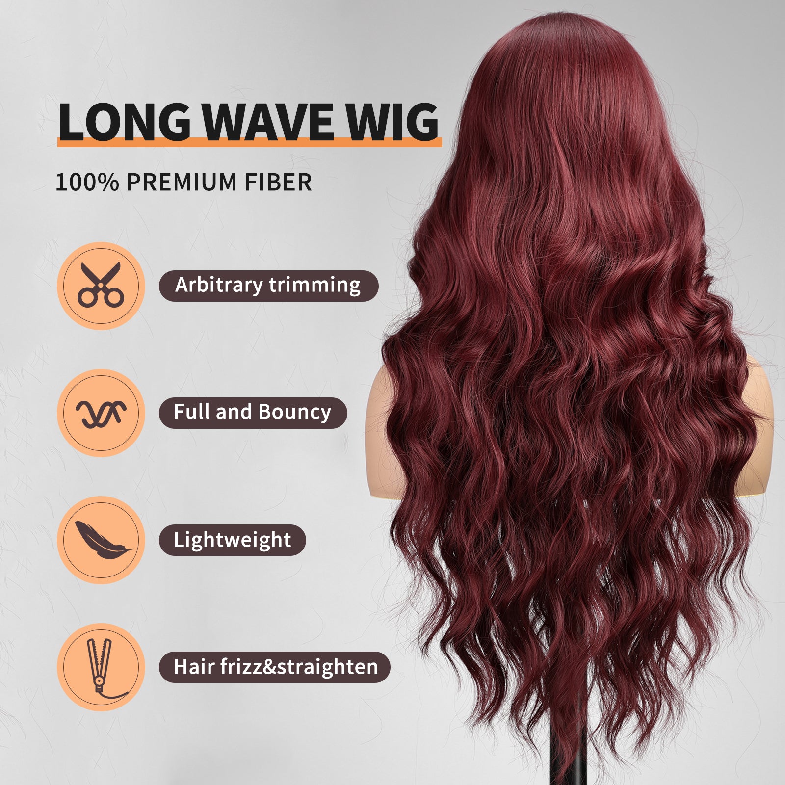 KOME Red Wig,Long Burgundy Wavy Wig for Women,Lace Front Middle Part Curly Wavy Wig,Natural Looking Synthetic Heat Resistant Fiber Wig for Daily Party Use 26IN…