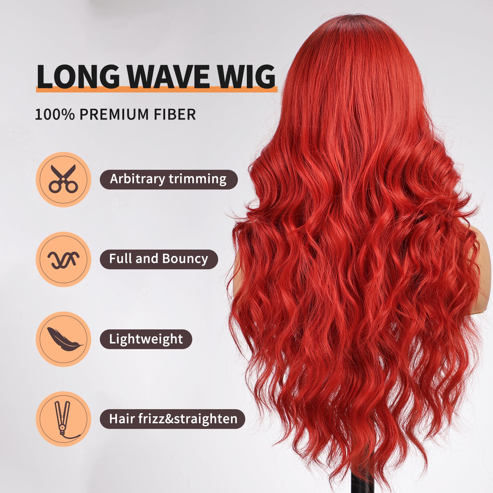 KOME Ombre Red Wig for Women,Red Colored Wigs Lace Front Middle Part Curly Wavy Wig,Synthetic Heat Resistant Fiber Wig for Daily Party Use 26IN