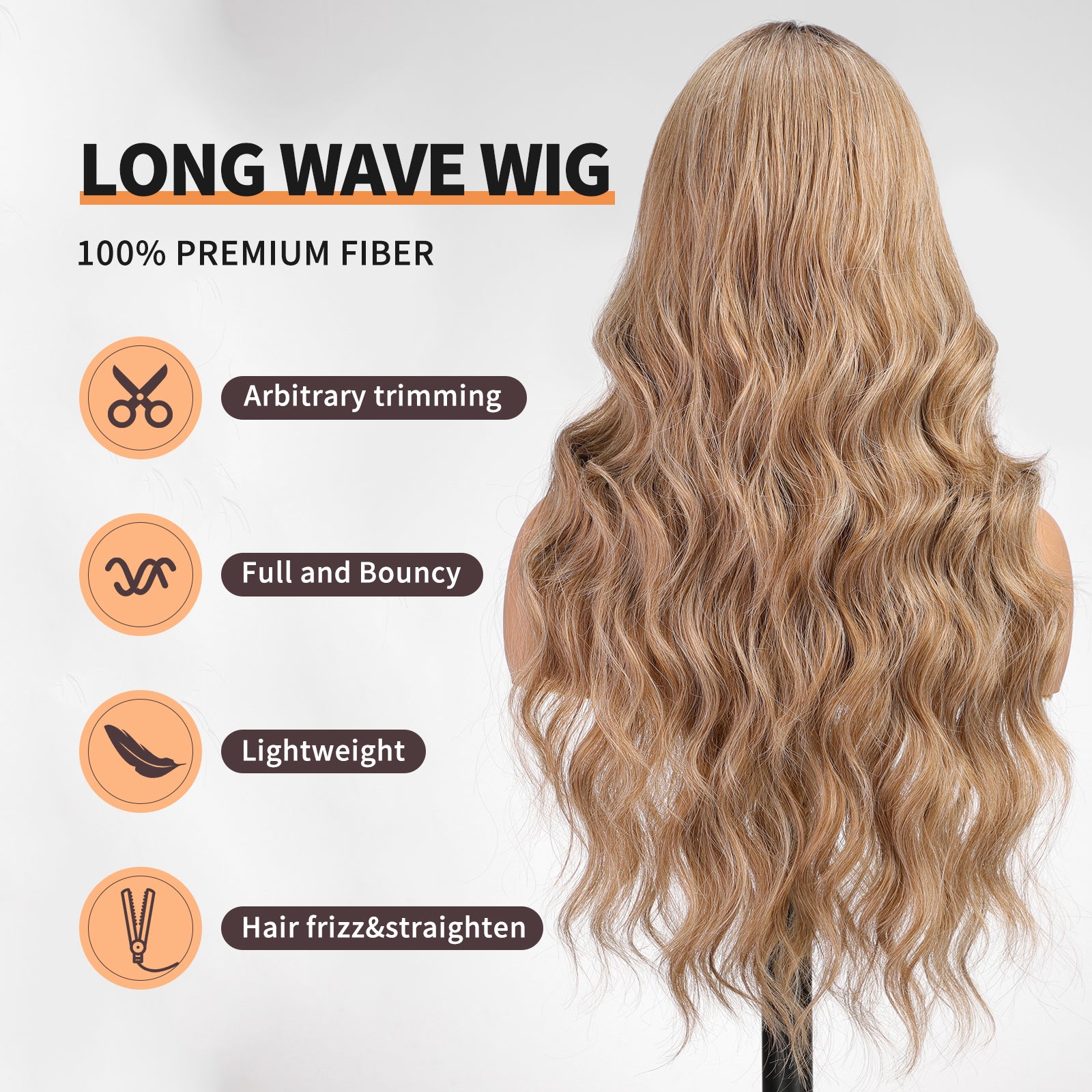 KOME Ash Brown Wig for Women,Honey Brown Highlight Wigs Lace Front Middle Part Curly Wavy Wig,Synthetic Heat Resistant Fiber Wig for Daily Party Use 26IN