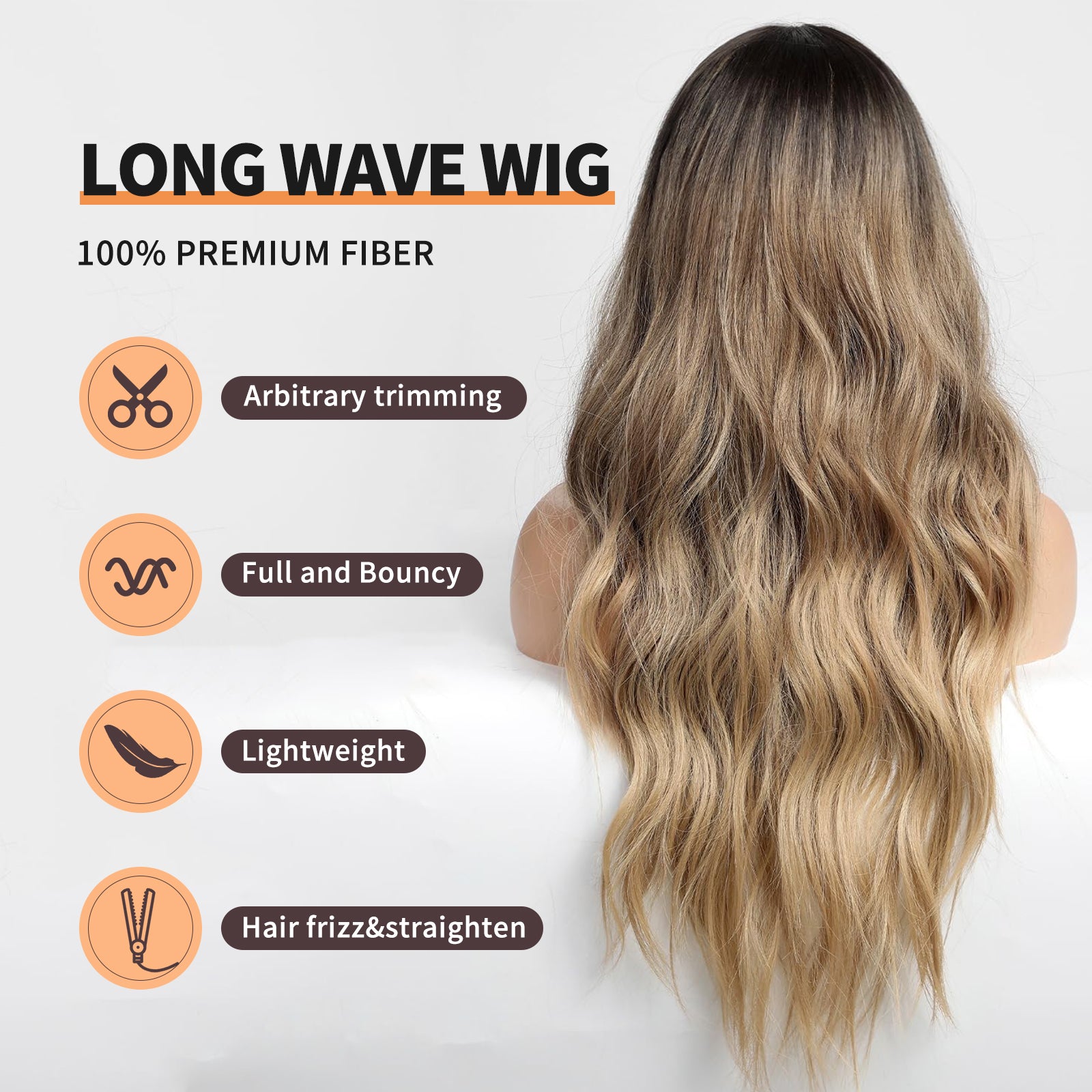 Long Ombre Blonde mixed Brown Highlight Wavy Wig for Women,Lace Front Middle Part Curly Wavy Wig, Natural Looking Synthetic Heat Resistant Fiber Wig for Daily Party Use 26IN