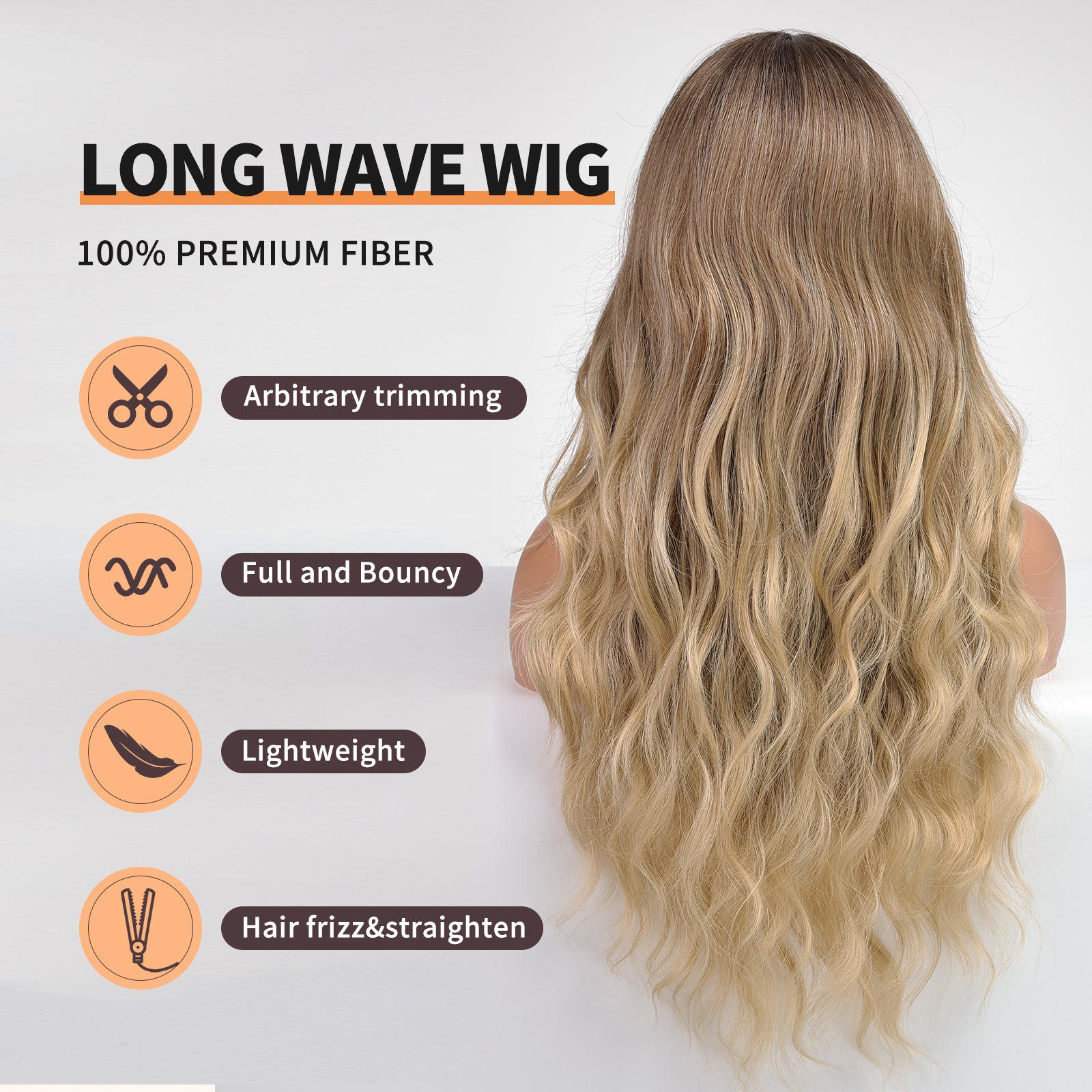 Long Ombre Brown mix Blonde Wavy Wig for Women,Lace Front Middle Part Curly Wavy Wig,Natural Looking Synthetic Heat Resistant Fiber Wig for Daily Party Use 26IN