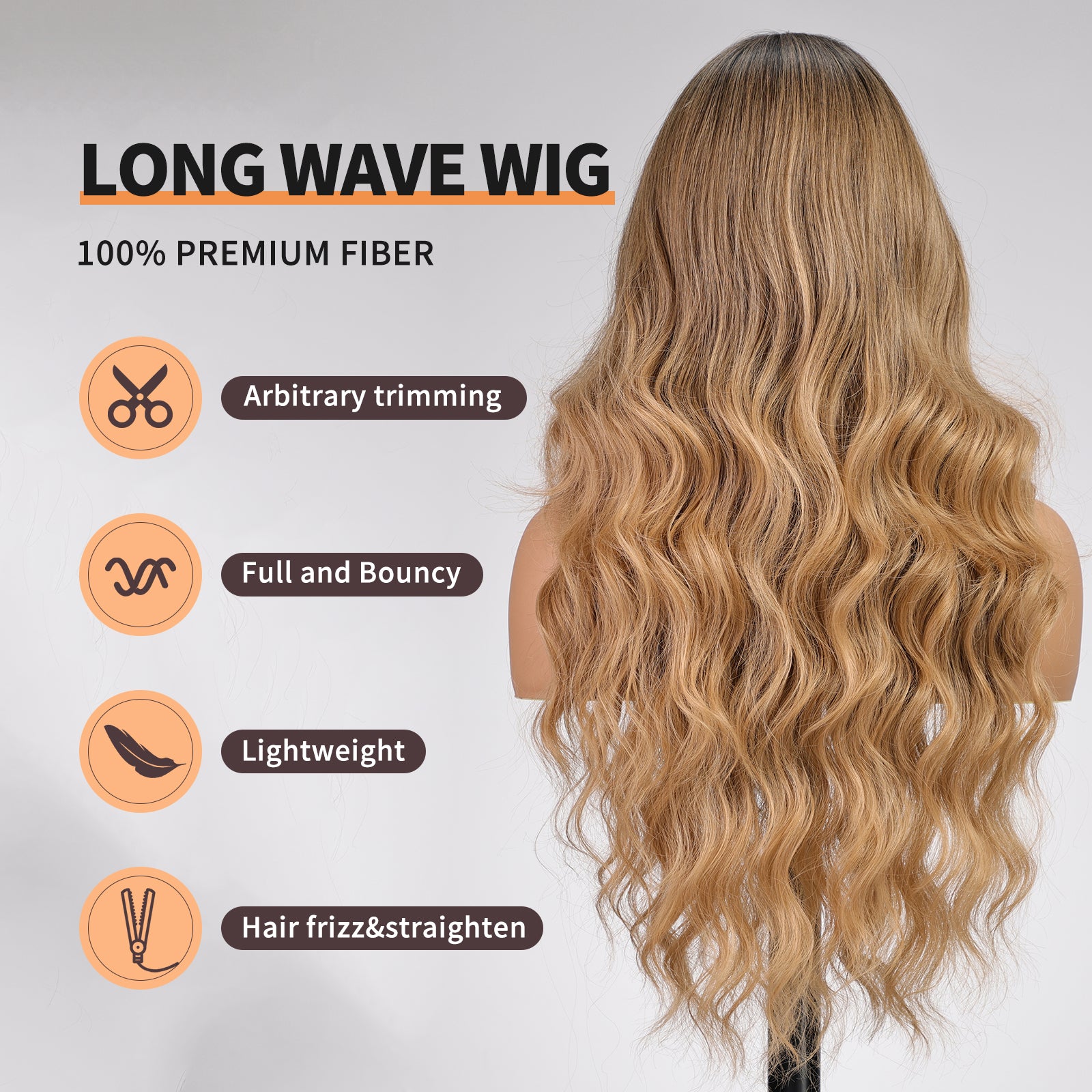 KOME Long Ombre Blonde Highlight Wavy Wig for Women, Blonde mixed Brown Wigs Lace Front Middle Part Curly Wavy Wig,Synthetic Heat Resistant Fiber Wig for Daily Party Use 26IN