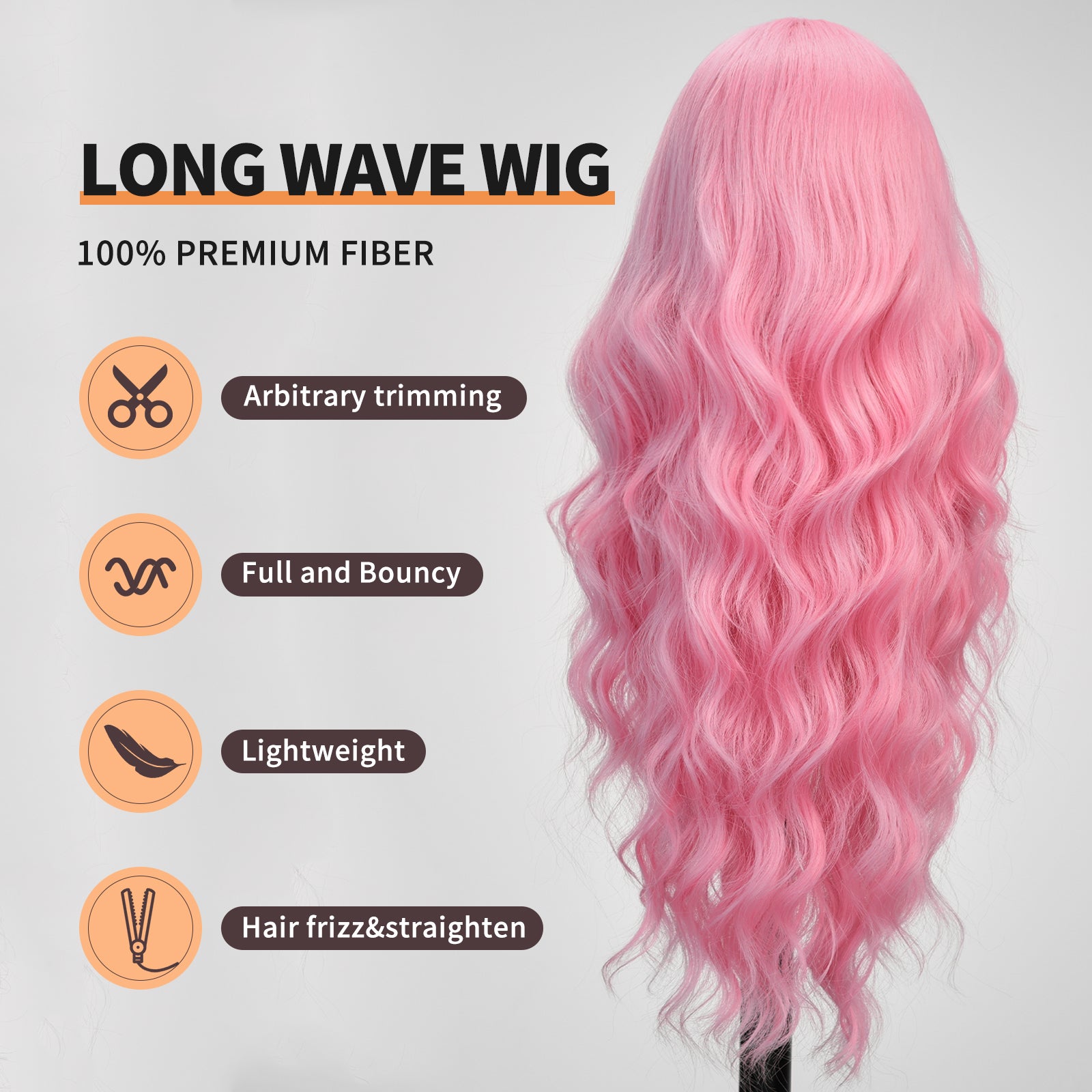 KOME Pastel Pink Wig,Long Pink Wavy Wig for Women,Lace Front Middle Part Curly Wavy Wig,Natural Looking Synthetic Heat Resistant Fiber Wig for Daily Party Use 26IN…