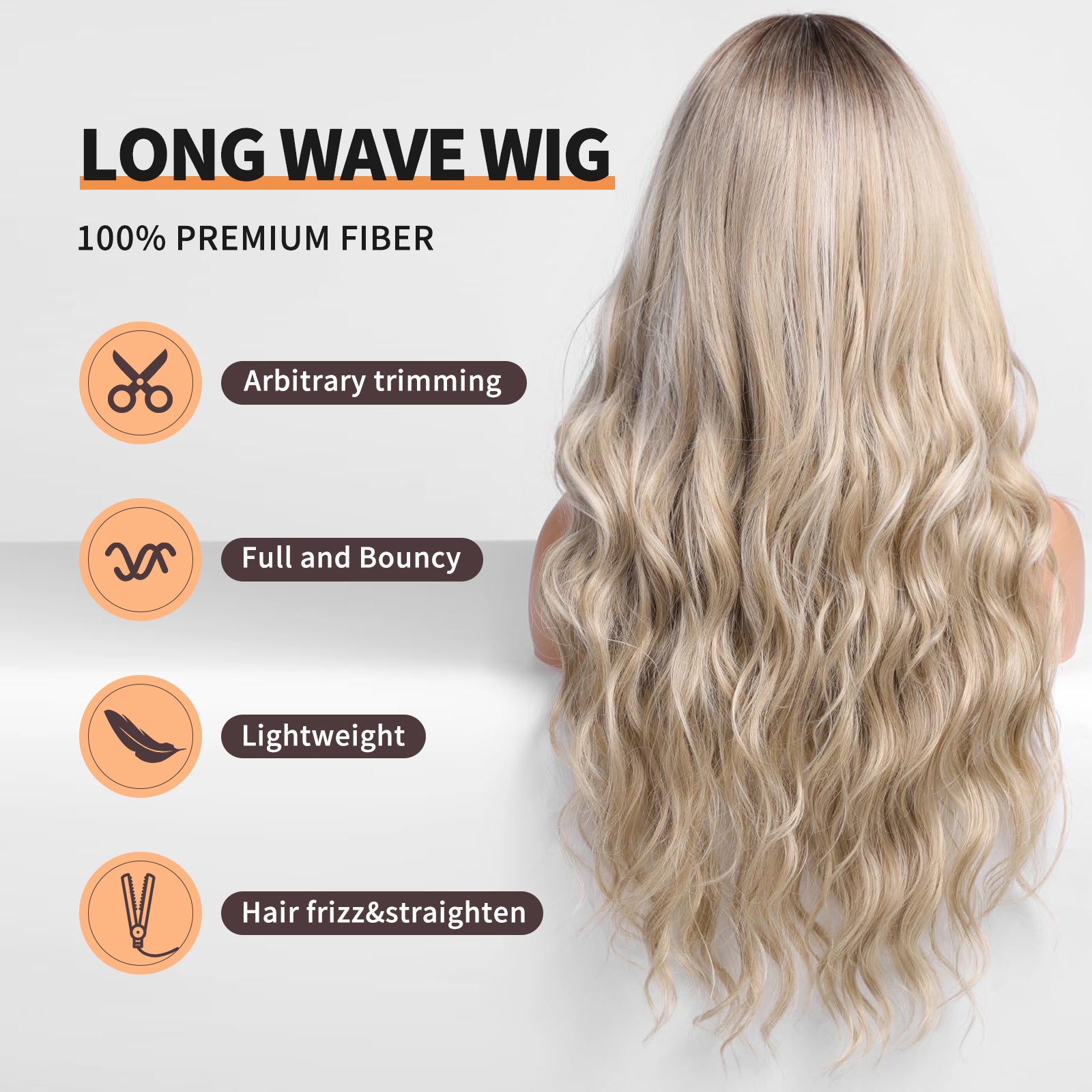 Ombre Dirty Blonde Wigs with Bangs,Ash Blonde Long Wavy Wig for Women,Long Curly Synthetic Hair Wig for Party Daily Use 26IN