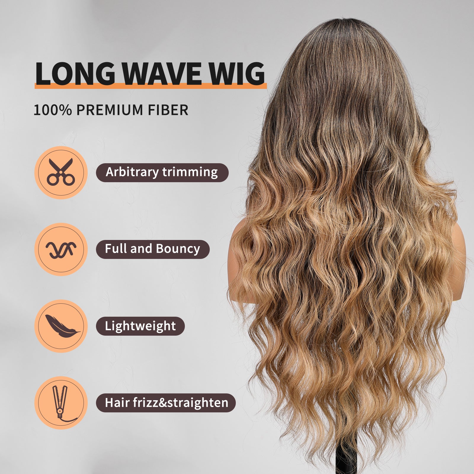 KOME Ombre Brown Highlight Wig for Women,Lace Front Middle Part Curly Wavy Wig,Natural Looking Synthetic Heat Resistant Fiber Wig for Daily Party Use 26IN