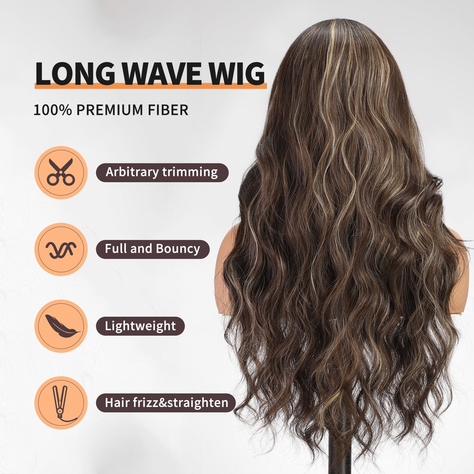 KOME Dark Brown Wig for Women,Brown Highlight Wigs Lace Front Middle Part Curly Wavy Wig,Synthetic Heat Resistant Fiber Wig for Daily Party Use 26IN