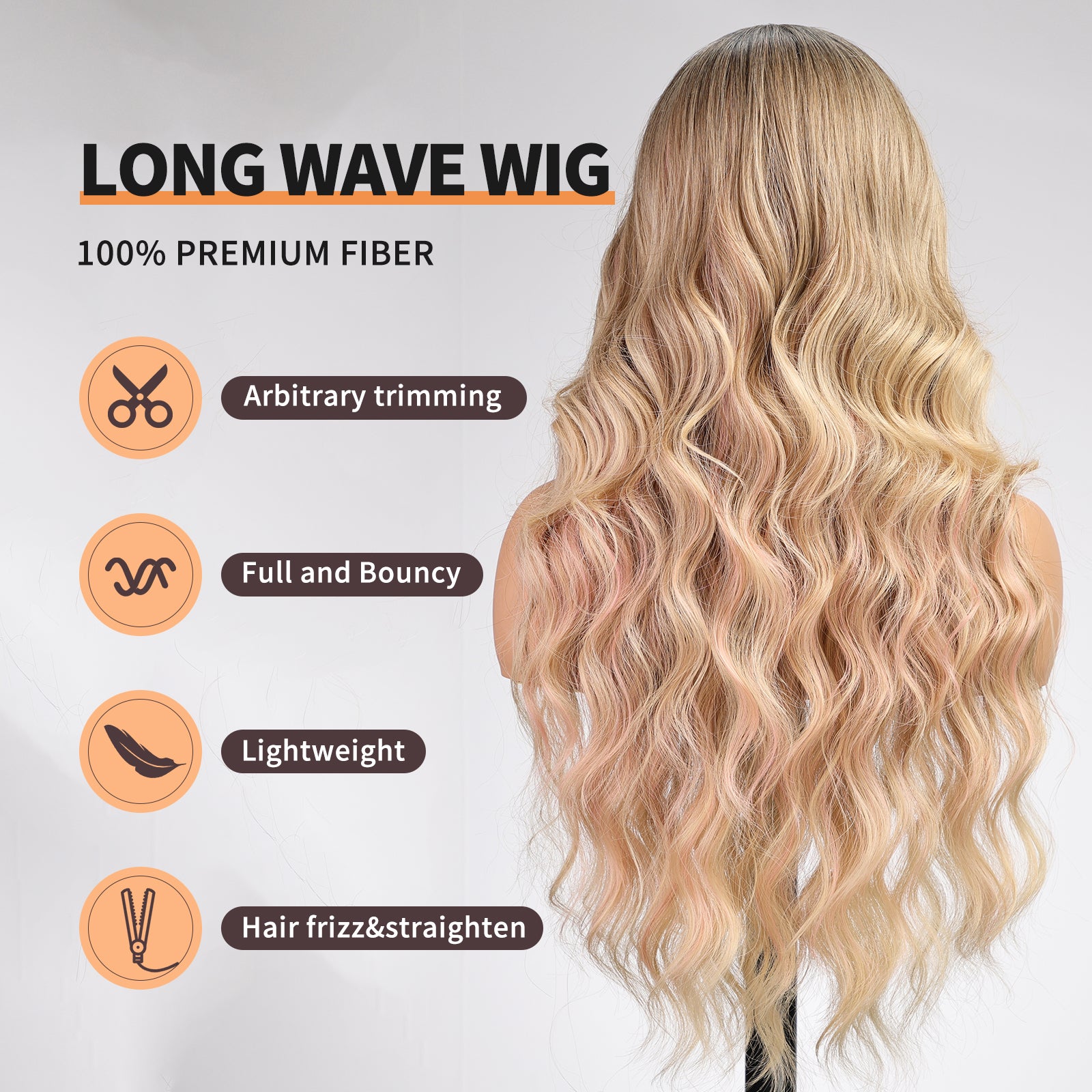 KOME Ombre Blonde Wig for Women,Blonde mix Pink Wigs Lace Front Middle Part Curly Wavy Wig,Synthetic Heat Resistant Fiber Wig for Daily Party Use 26IN