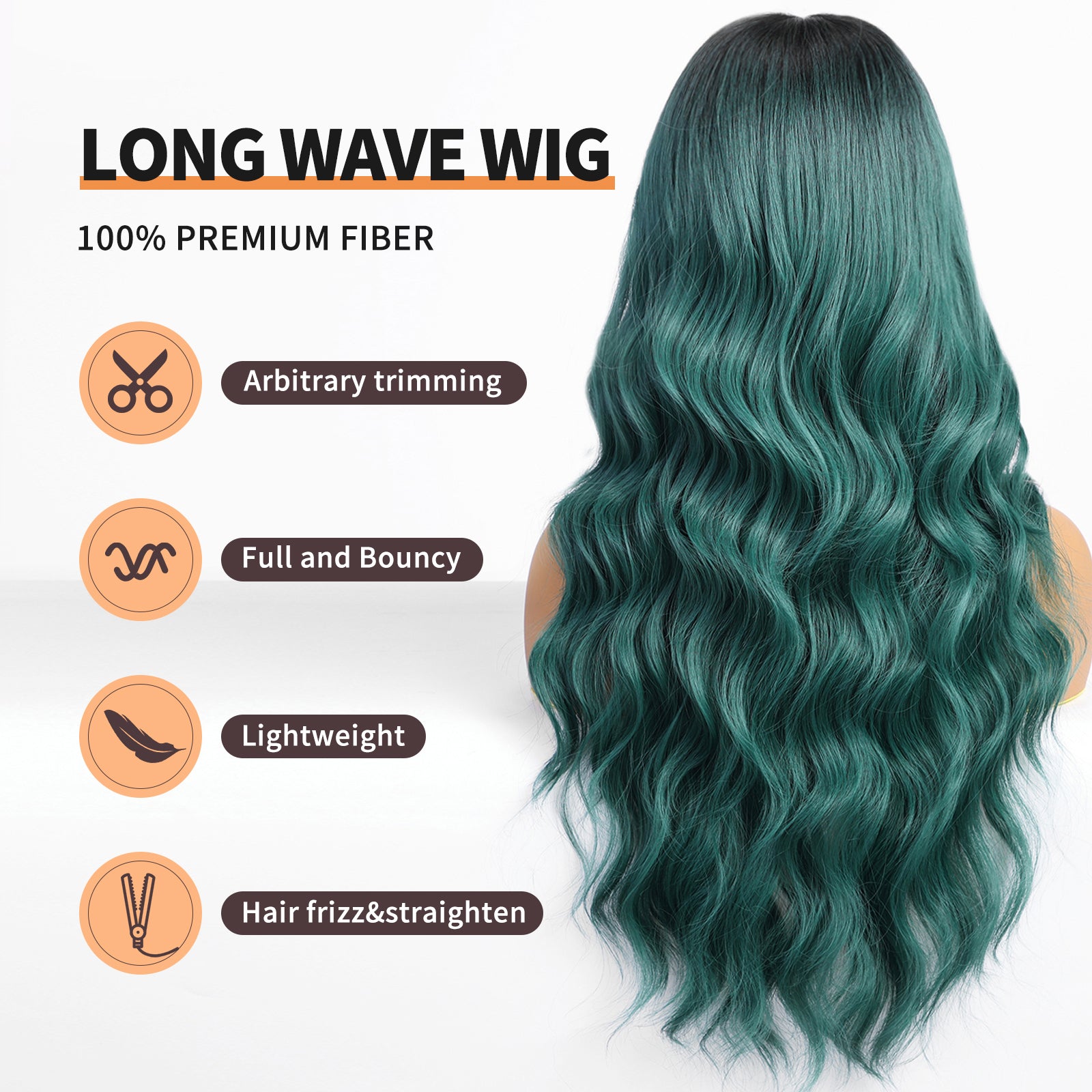 Green Wigs with Bangs,Green Wig for Women Highlight Wavy Wig,Long Curly Wigs Synthetic Hair Wig for Party Cosplay Daily Use 26IN