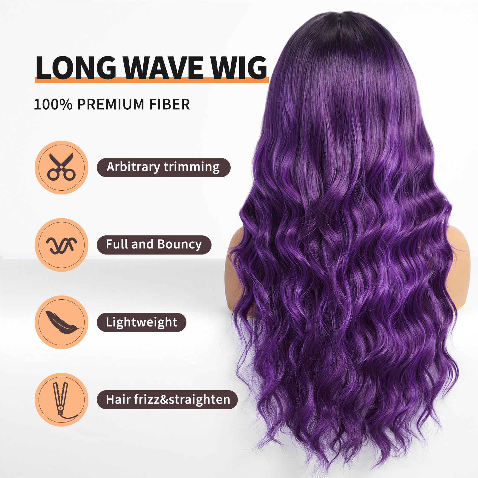 Purple Wigs with Bangs,Long Purple Wig for Women,Long Curly Wigs Synthetic Hair Wig for Party Cosplay Daily Use 26IN