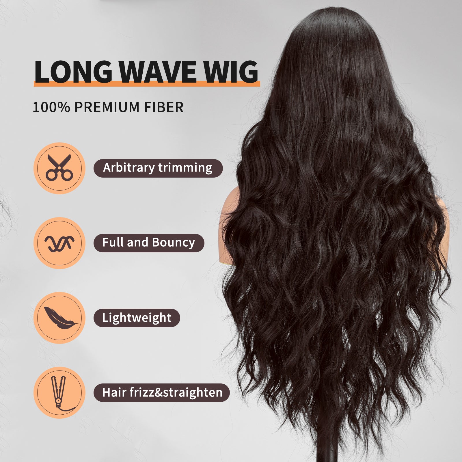 Long Dark Brown Wavy Wig for Women,Lace Front Middle Part Curly Wavy Wig, Natural Looking Synthetic Heat Resistant Fiber Wig for Daily Party Use 26IN