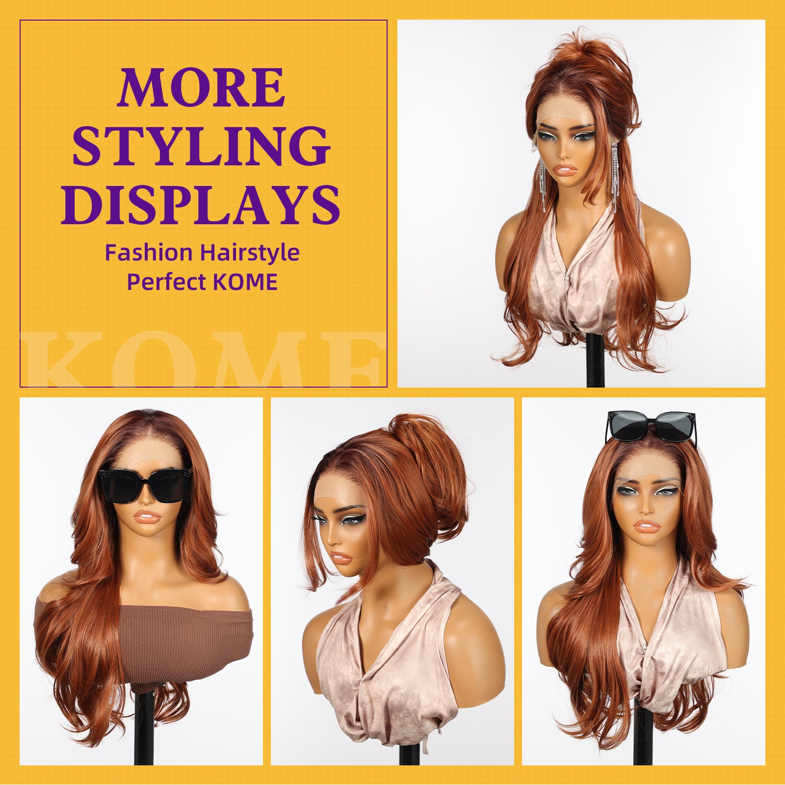Auburn Synthetic Lace Front Wig,13x4 HD Lace Layered Ginger Glueless Wigs for Women Daily Use 26IN