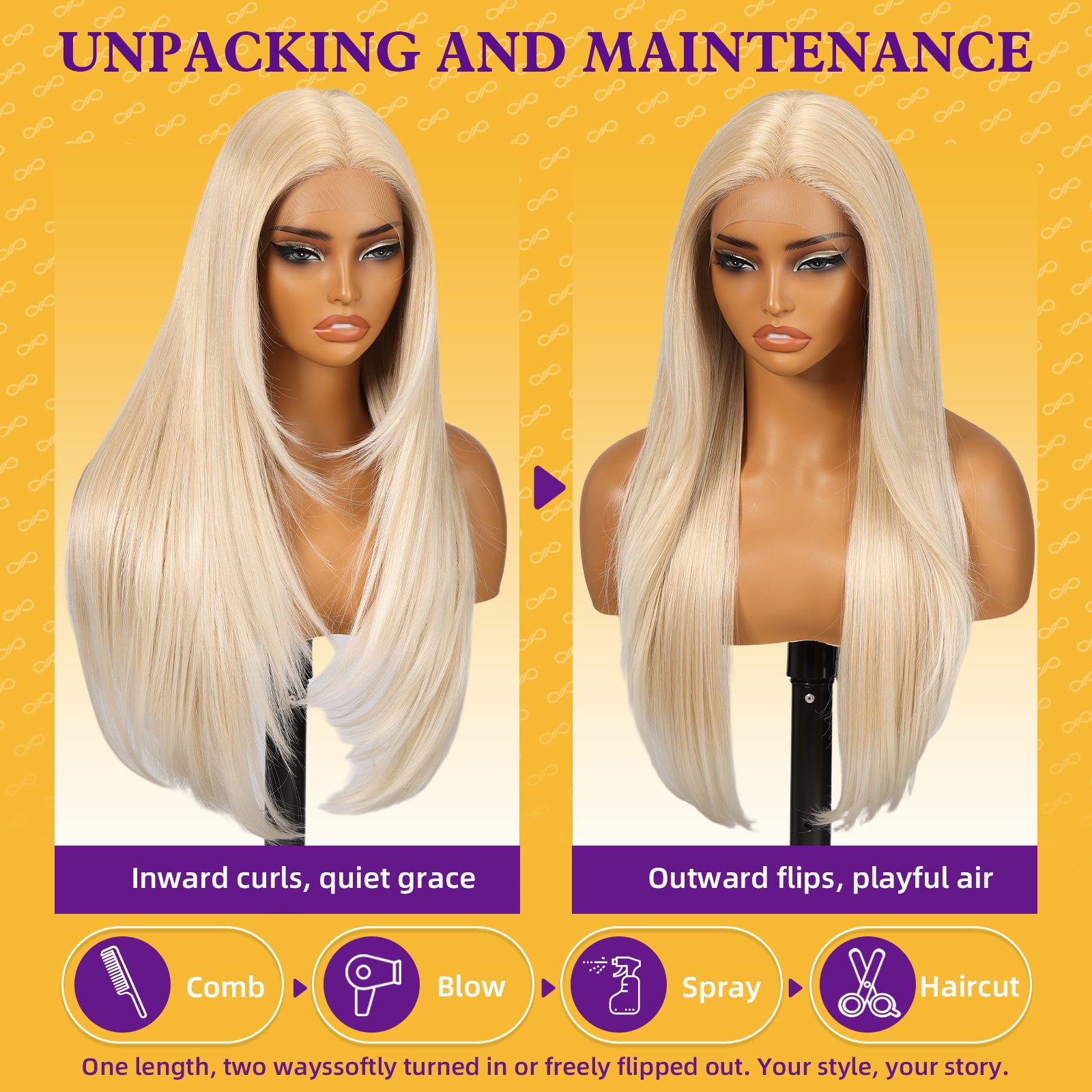 KOME Blonde Synthetic Lace Front Wig,T Part Pre Cut Glueless Long Straight Layered Wigs for Women Cosplay Daily Use 26IN(#R10119)