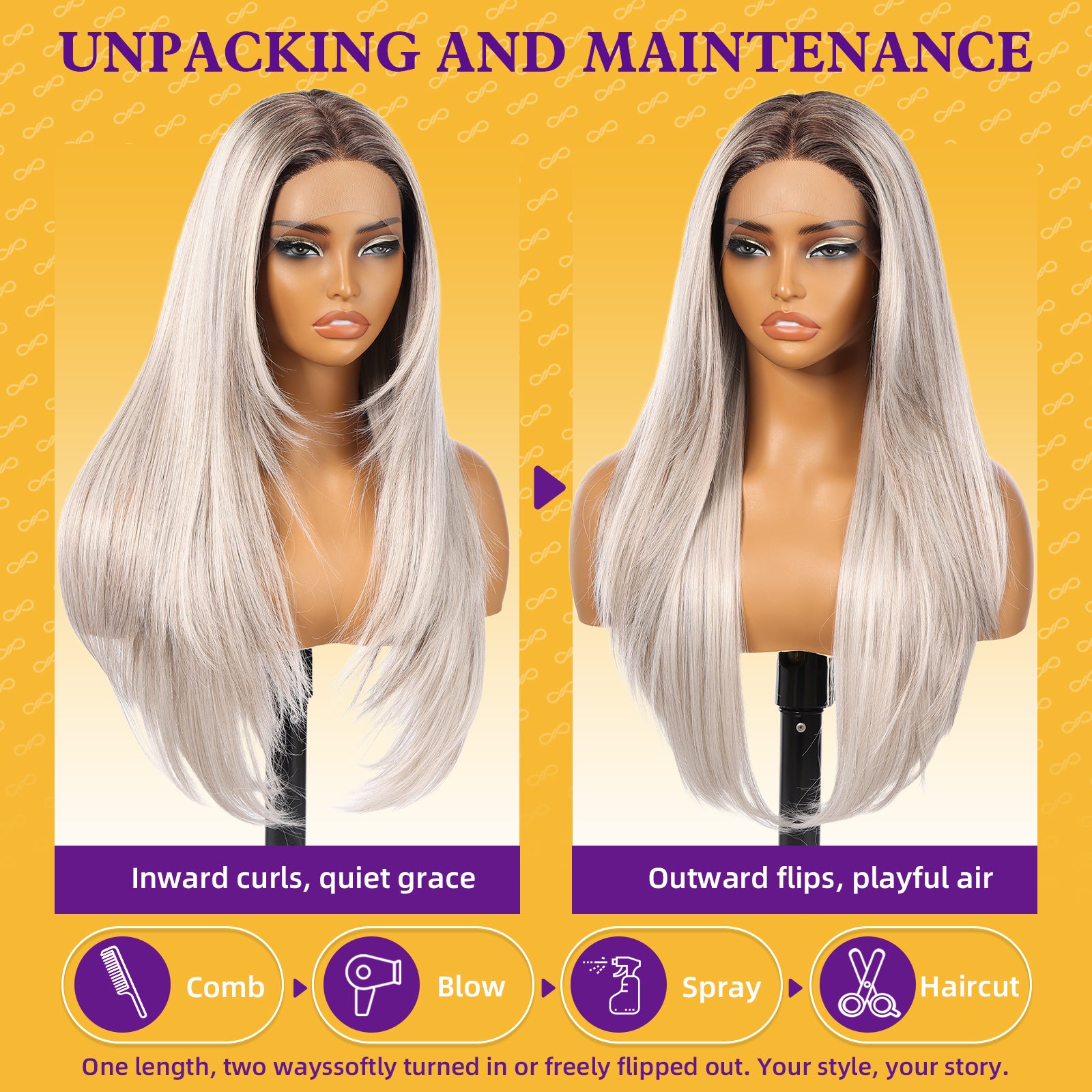 KOME Platinum Blonde Synthetic Lace Front Wig,T Part Pre Cut Glueless Long Straight Layered Wigs for Women Cosplay Daily Use 26IN(#TT6/4603)