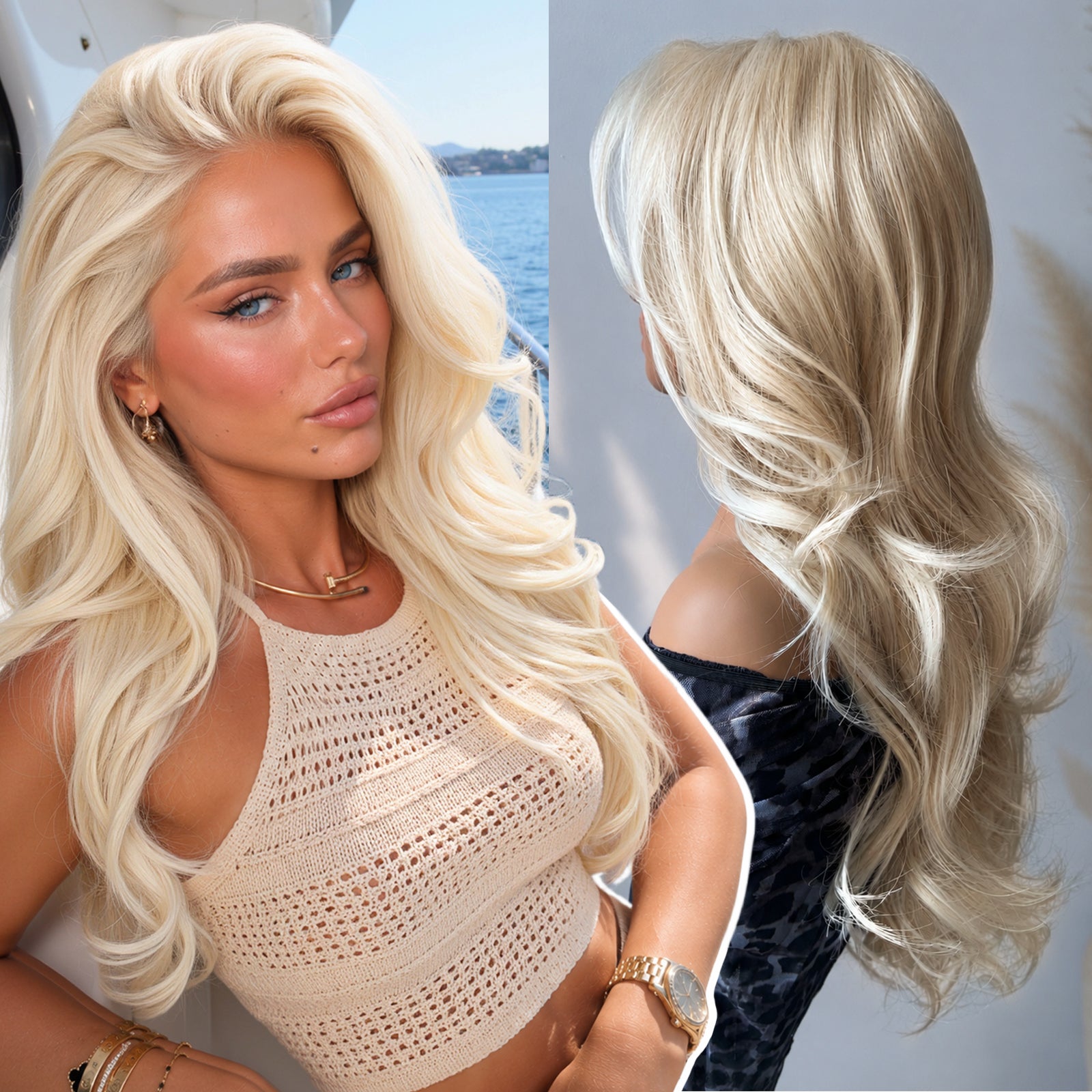KOME Lumi Blonde Synthetic Lace Front Wig,13x4 HD Lace Glueless Layered Blonde Bouncy Blowouts Wigs for Women Daily Use 26IN（#R10119）