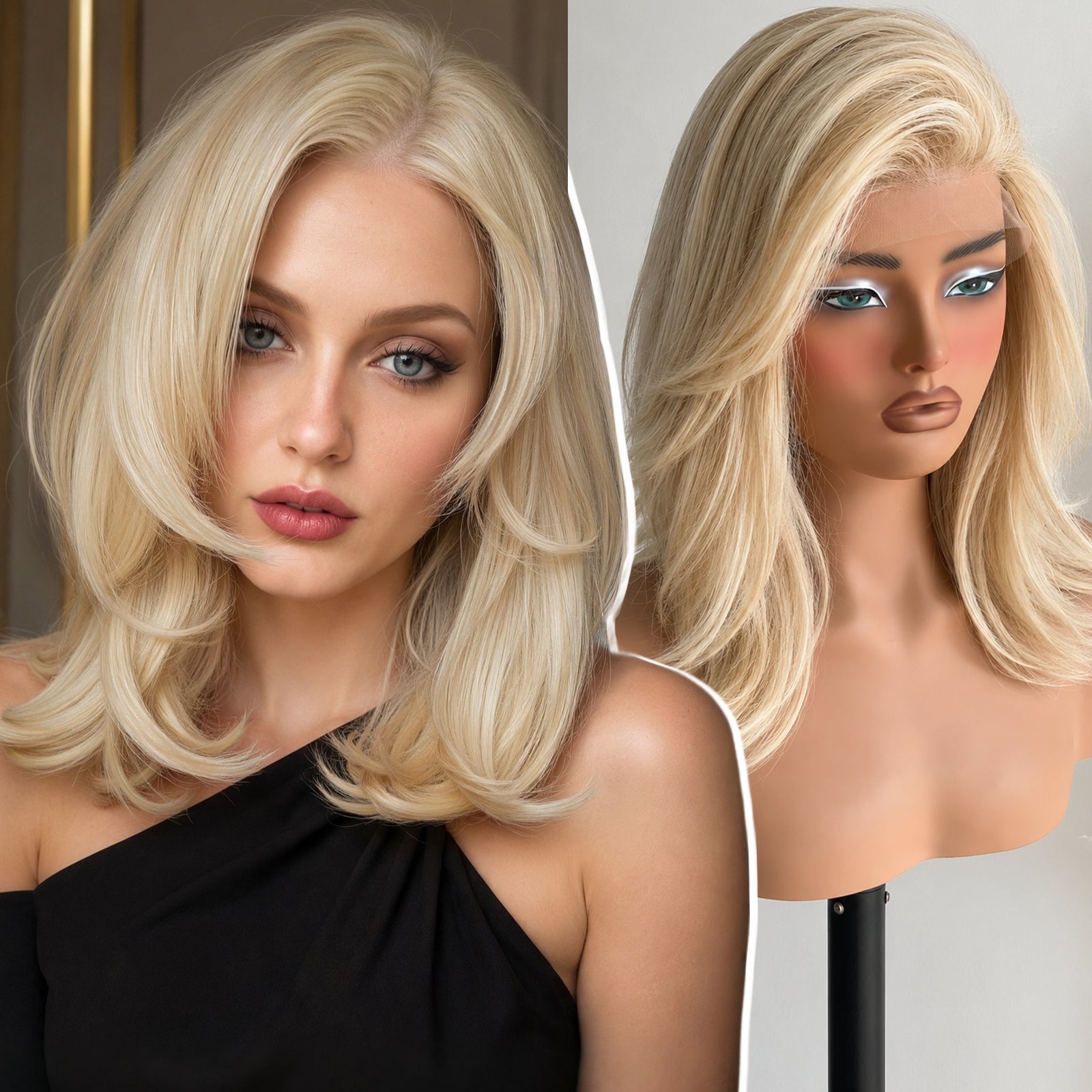 KOME Light Blonde Bob 13×6 Synthetic Lace Front Wig for Women 14IN