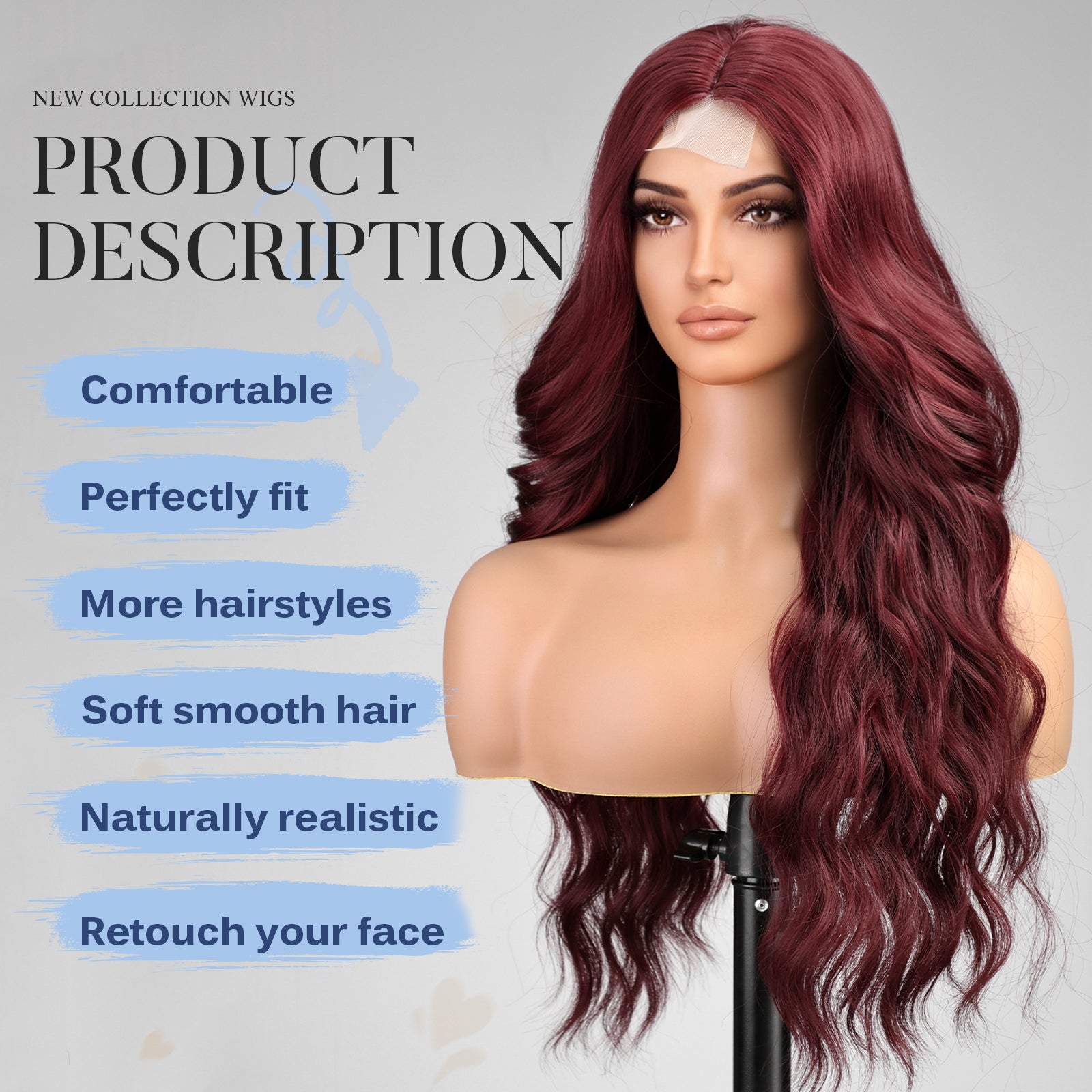 KOME Red Wig,Long Burgundy Wavy Wig for Women,Lace Front Middle Part Curly Wavy Wig,Natural Looking Synthetic Heat Resistant Fiber Wig for Daily Party Use 26IN…