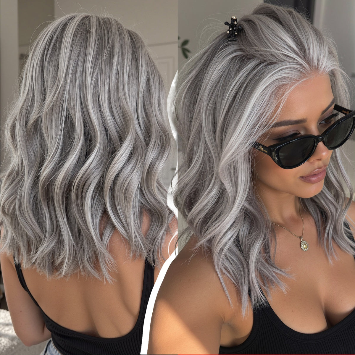 KOME Grey 13X4 Synthetic Lace Front Wig for Women Daily Use 14IN
