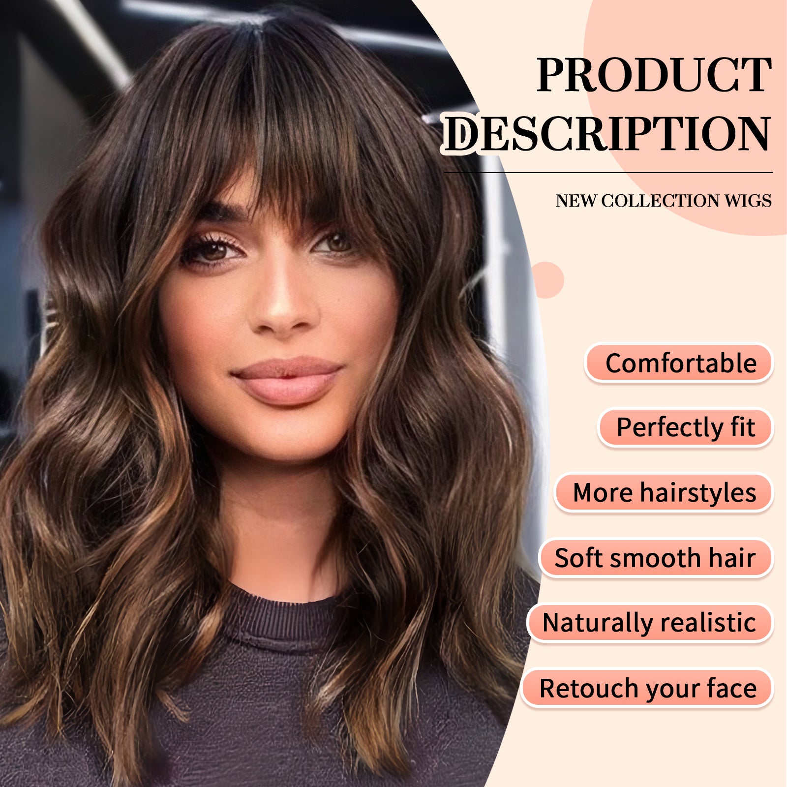 KOME Curly Bob Wig with Bangs Short Wavy Brown Highlight Wigs for Women Bob Style Synthetic Heat Resistant Bob Wigs 14IN