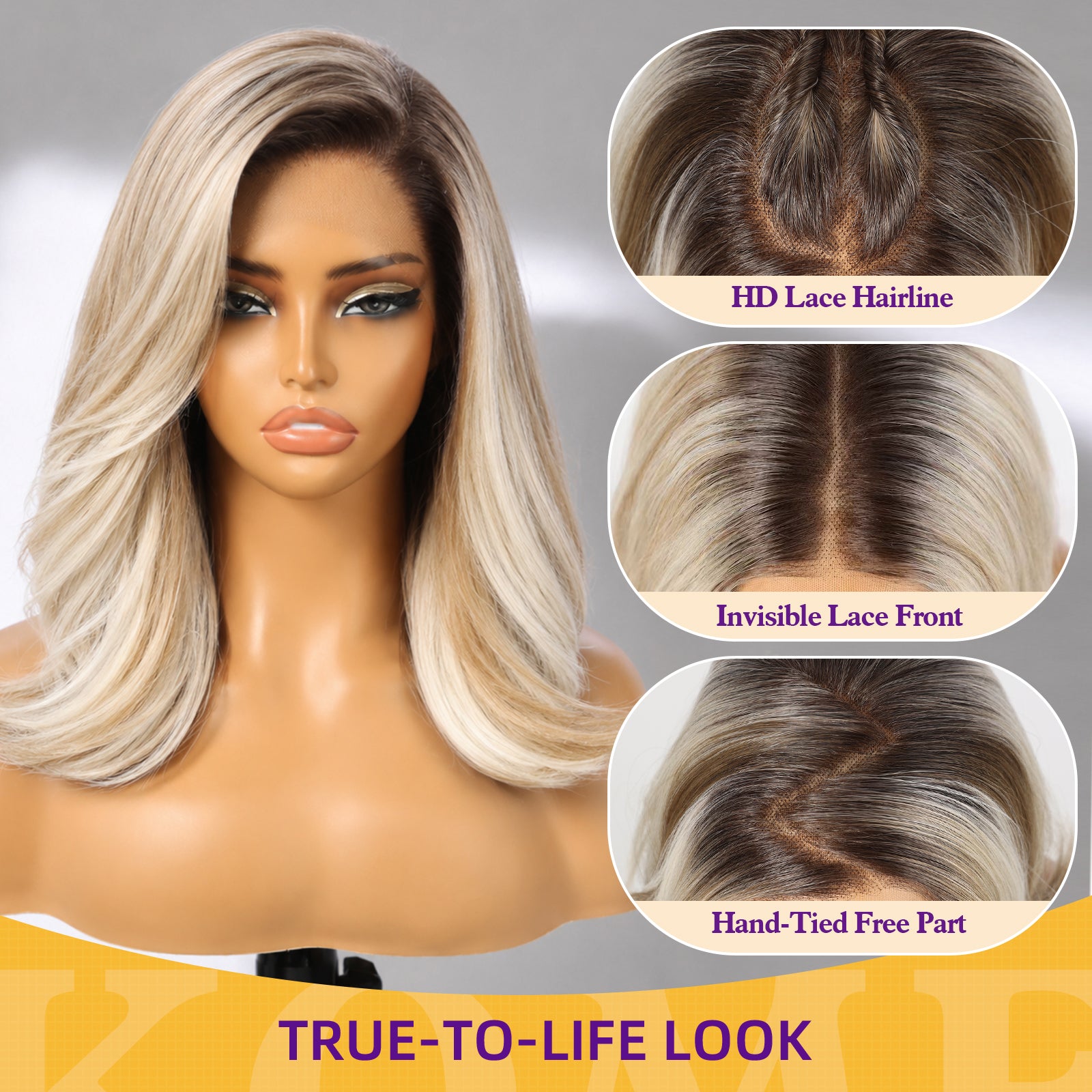 KOME Ombre Blonde Highlight Bob 13×6 Synthetic Lace Front Wig 14IN