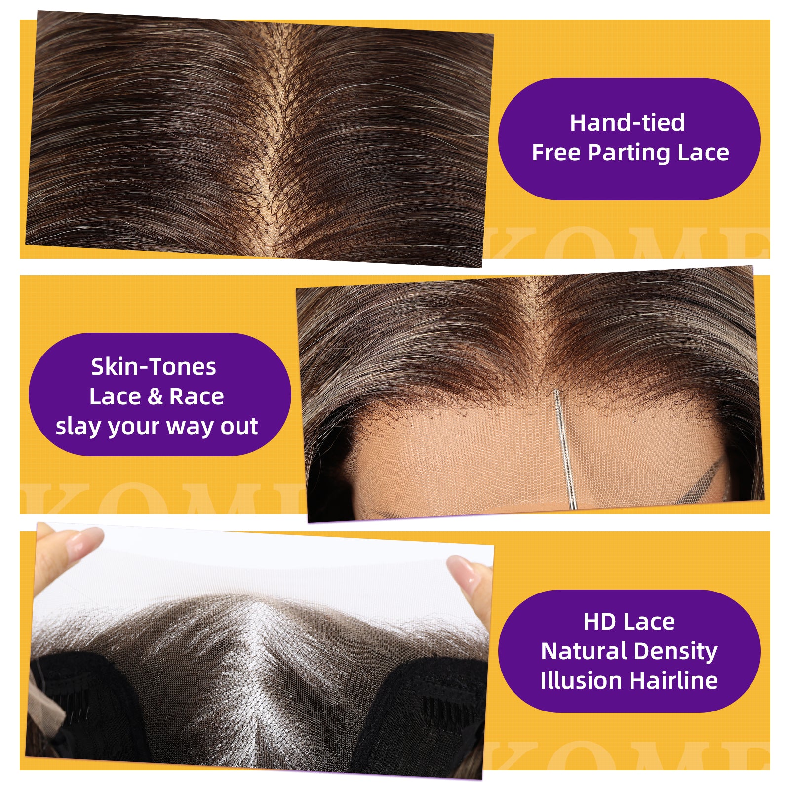 KOME Ombre Ash Brown Synthetic Lace Front Wig, 13X6 Long Straight Layered Glueless Wigs for Women Daily Use 22IN(#TT4/6327)