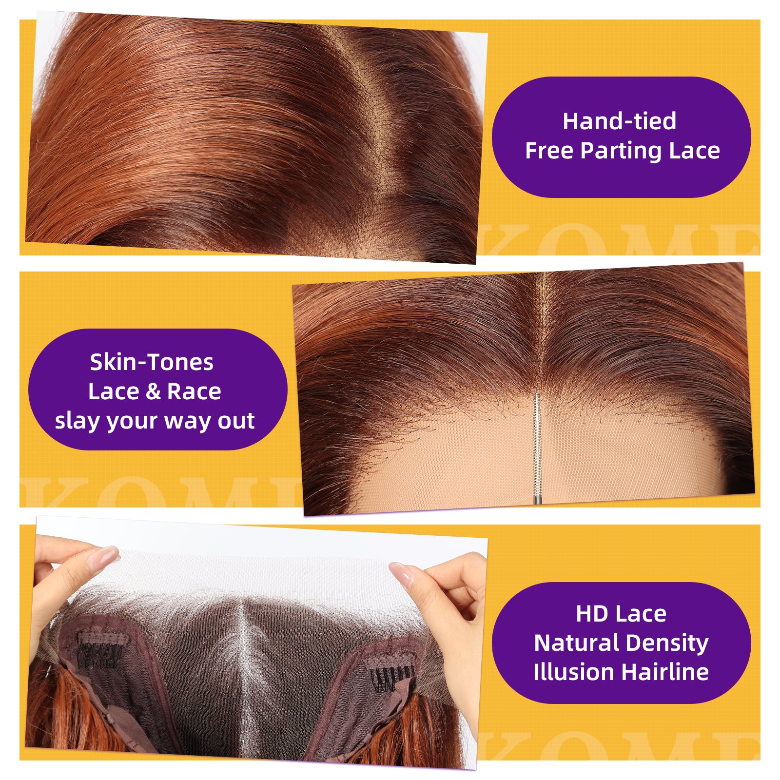 KOME Auburn Synthetic Lace Front Wig,13×6 Curly Ginger Glueless Wigs for Women Daily Use 22IN（#TT33/130B）