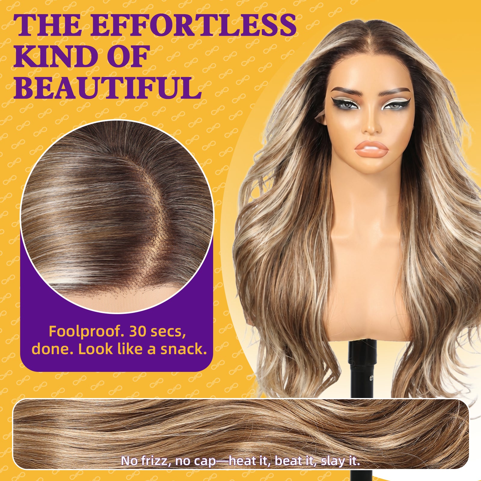 KOME Balayage Brown Highlight Synthetic Lace Front Wig,13x4 HD Lace Glueless Layered Brown Bouncy Blowouts Old Money Styler Wigs for Women Daily Use 26IN（#TT6/166）