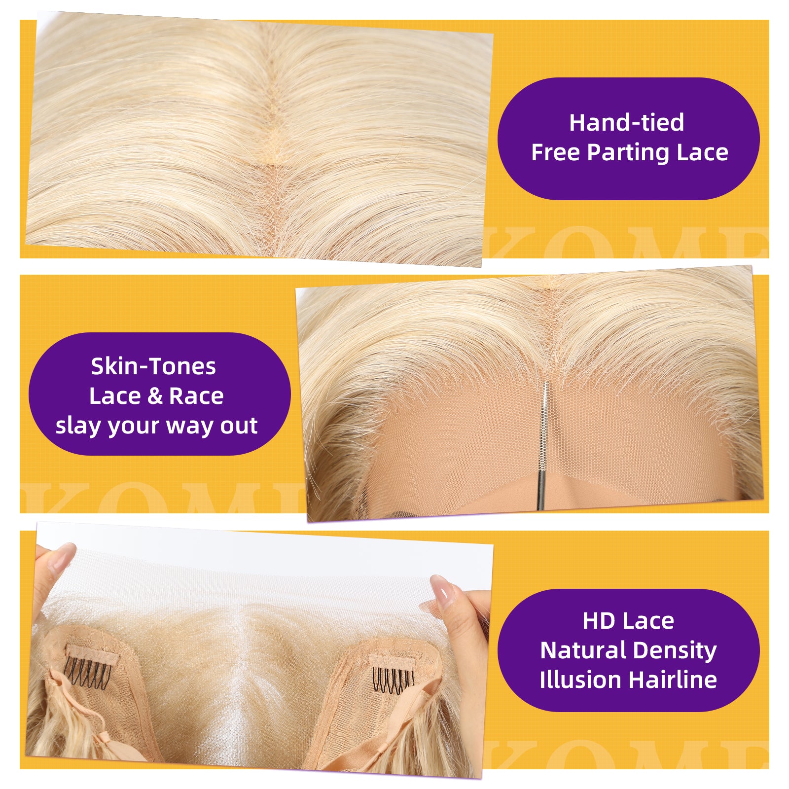 KOME Light Blonde Synthetic Lace Front Wig,13×6 Curly Glueless Wigs for Women Daily Use 22IN（#R10119）