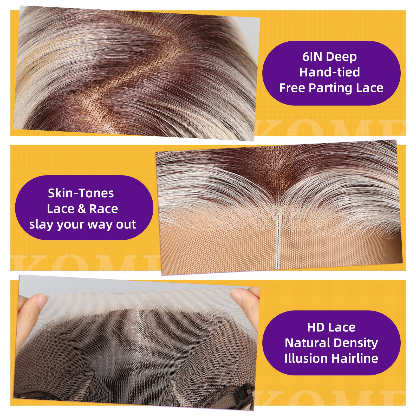 KOME Ombre Blonde Synthetic Lace Front Wig,13×6 Short Straight Glueless Bob Wigs for White Women Daily Use 10IN（TTF6/623）