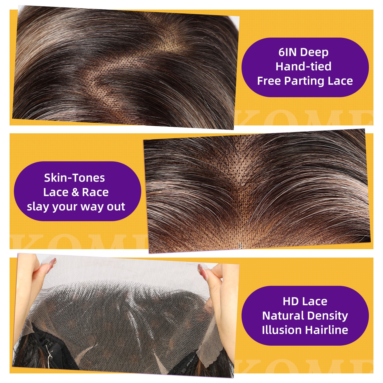 KOME Ombre Blonde Synthetic Lace Front Wig, Shoulder Length 13x6 HD Lace Layered Straight Glueless Wigs for Women Daily Use 16IN