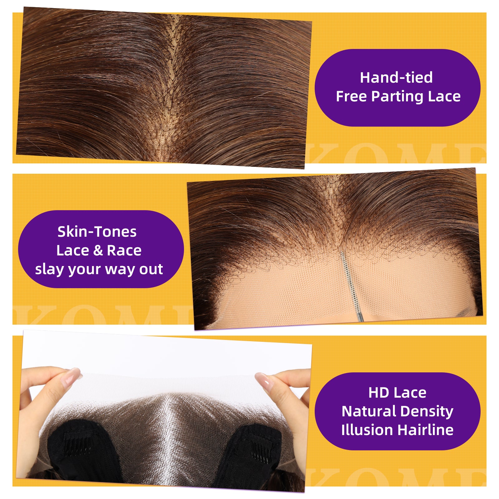 KOME Brown Synthetic Lace Front Wig, 13X6 Long Straight Layered Glueless Wigs for Women Daily Use 22IN(#TT4/6164)