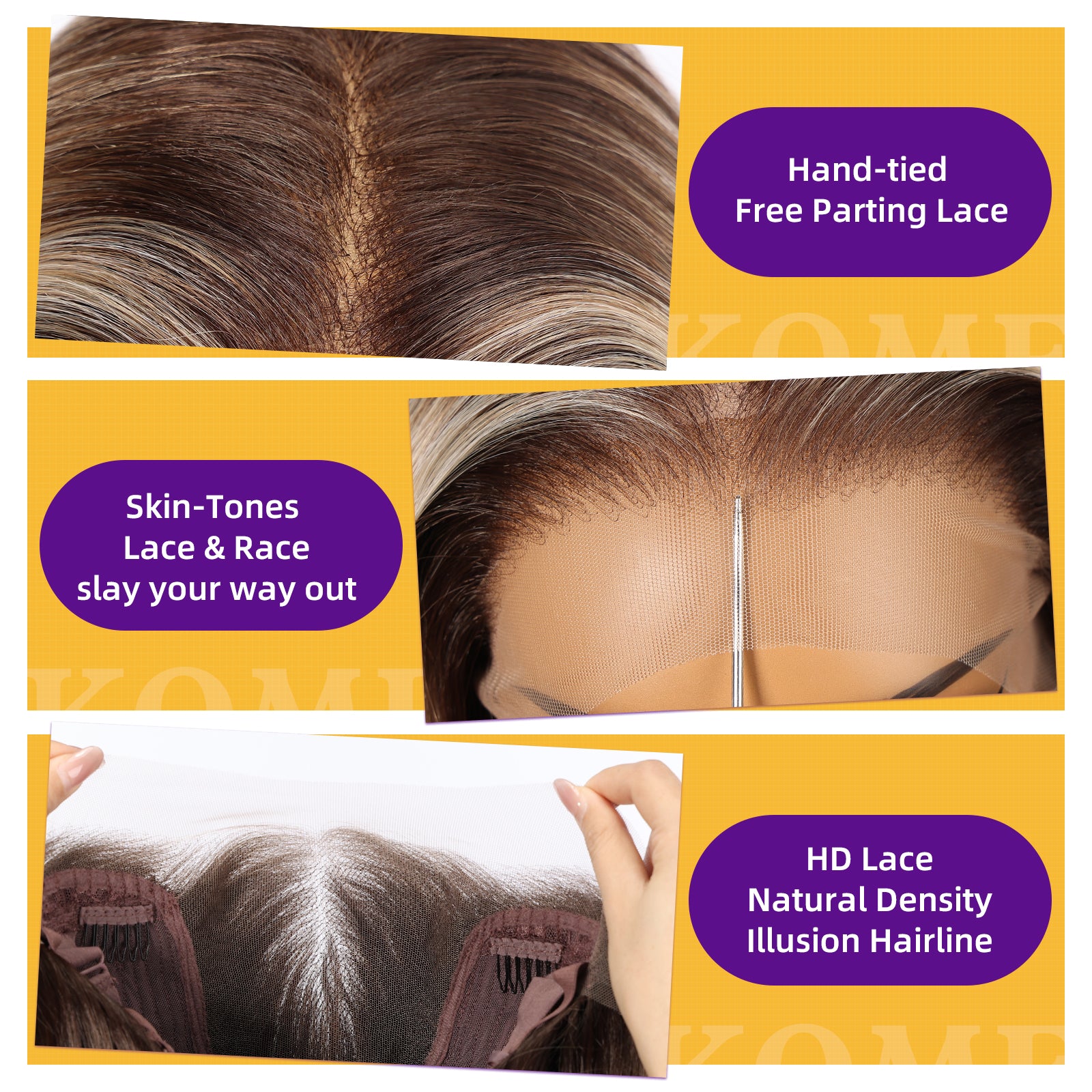 KOME Ash Blonde Synthetic Lace Front Wig, 13X6 Long Straight Layered Glueless Wigs for Women Daily Use 22IN(#TT6/1603)