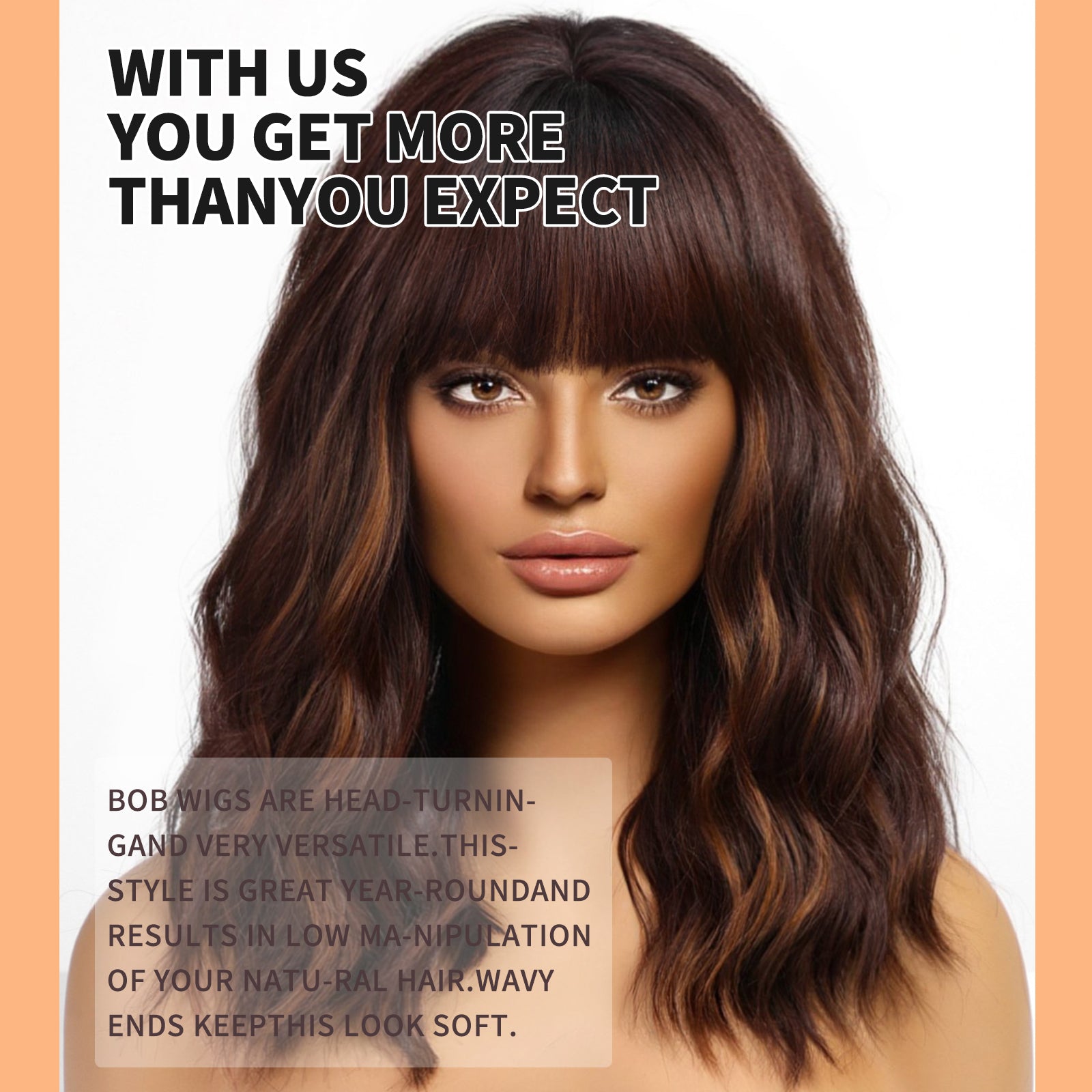 KOME Curly Bob Wig with Bangs Short Wavy Brown Highlight Wigs for Women Bob Style Synthetic Heat Resistant Bob Wigs 14IN