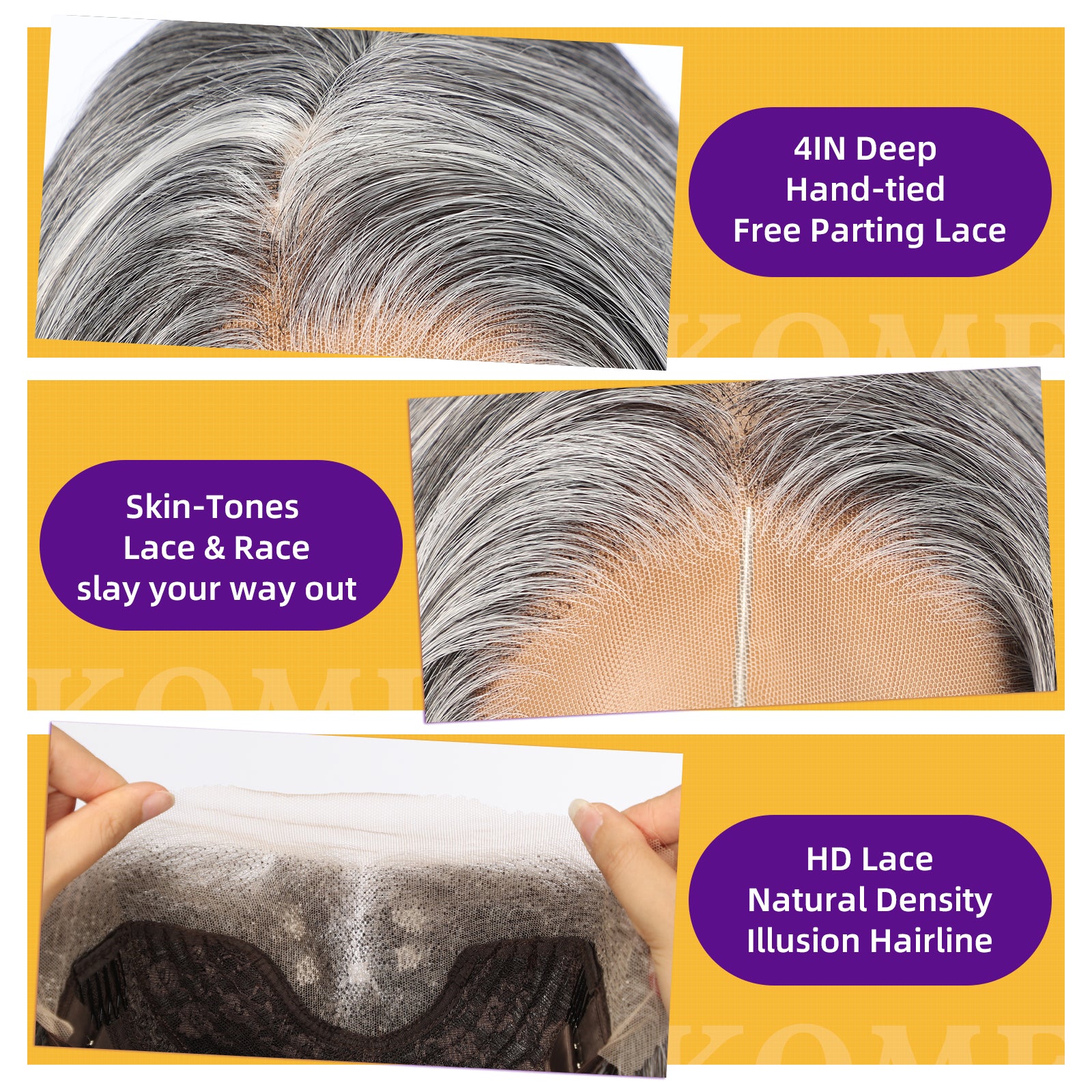 Grey Synthetic Lace Front Wig,13x4 HD Lace Long Layered Wave Glueless Wigs for Women Daily Use 26IN